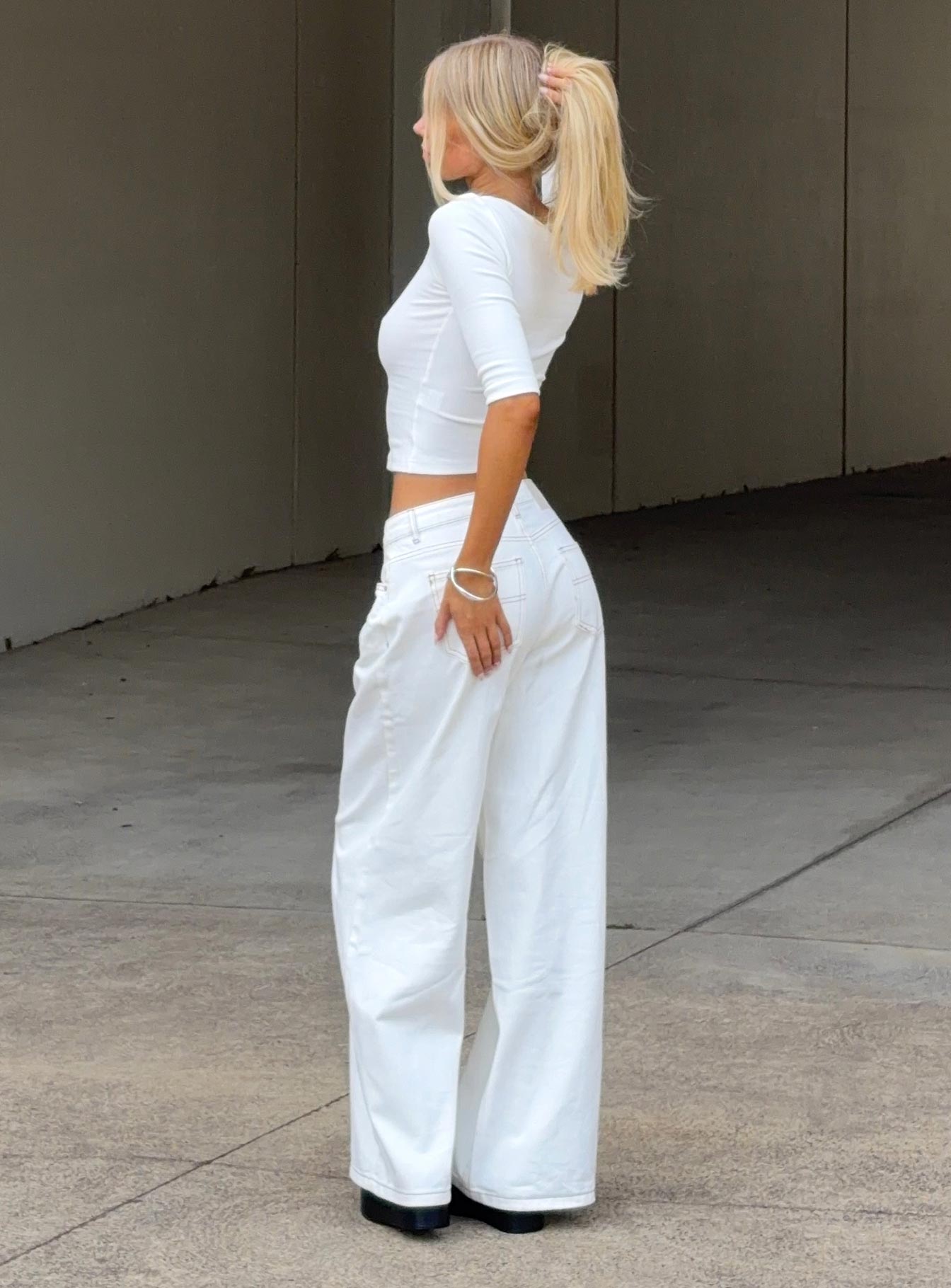 Naylor Mid Rise Wide Leg Jeans Cream Tall women's denim jeans by Ellevoria