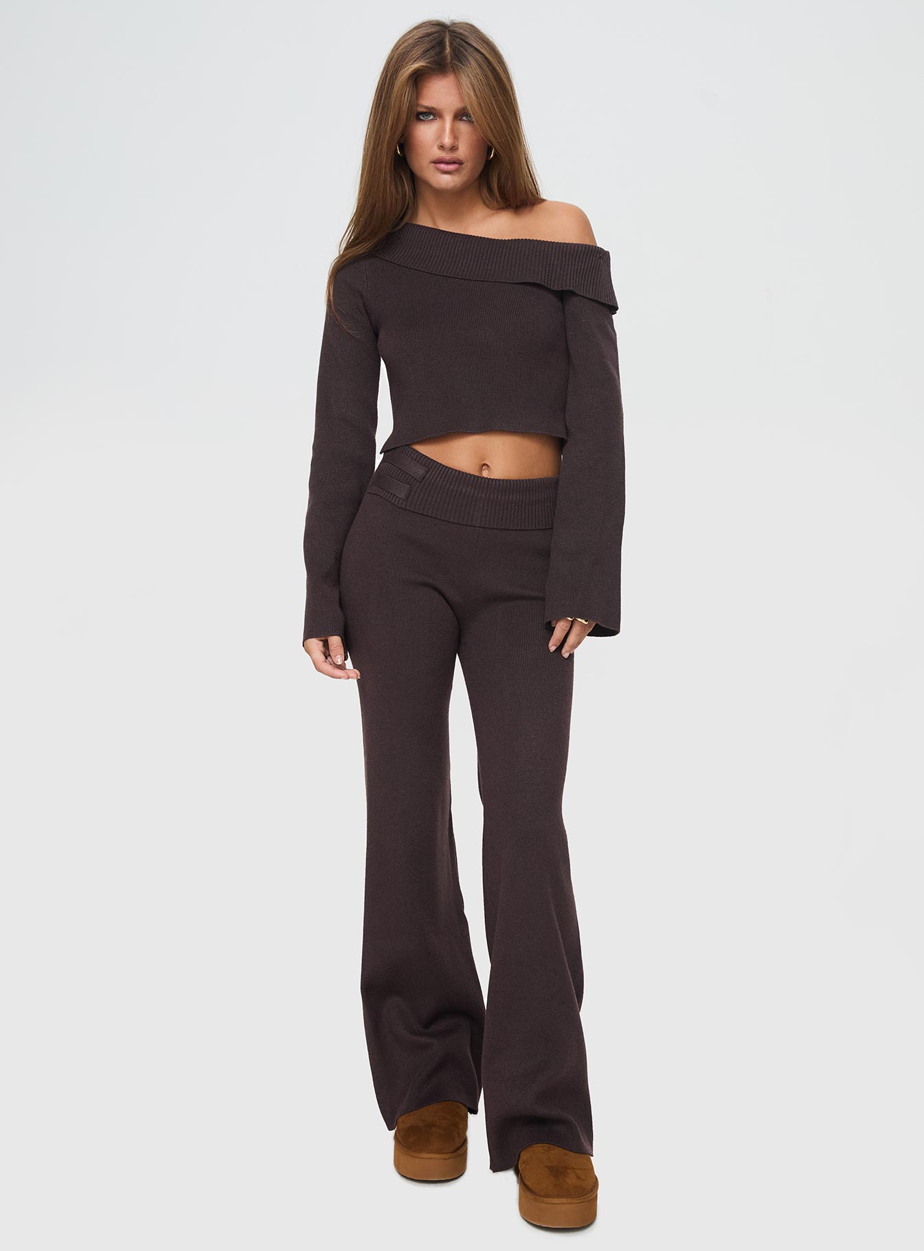 Try Me Knit Pants Chocolate women's pant set by Ellevoria