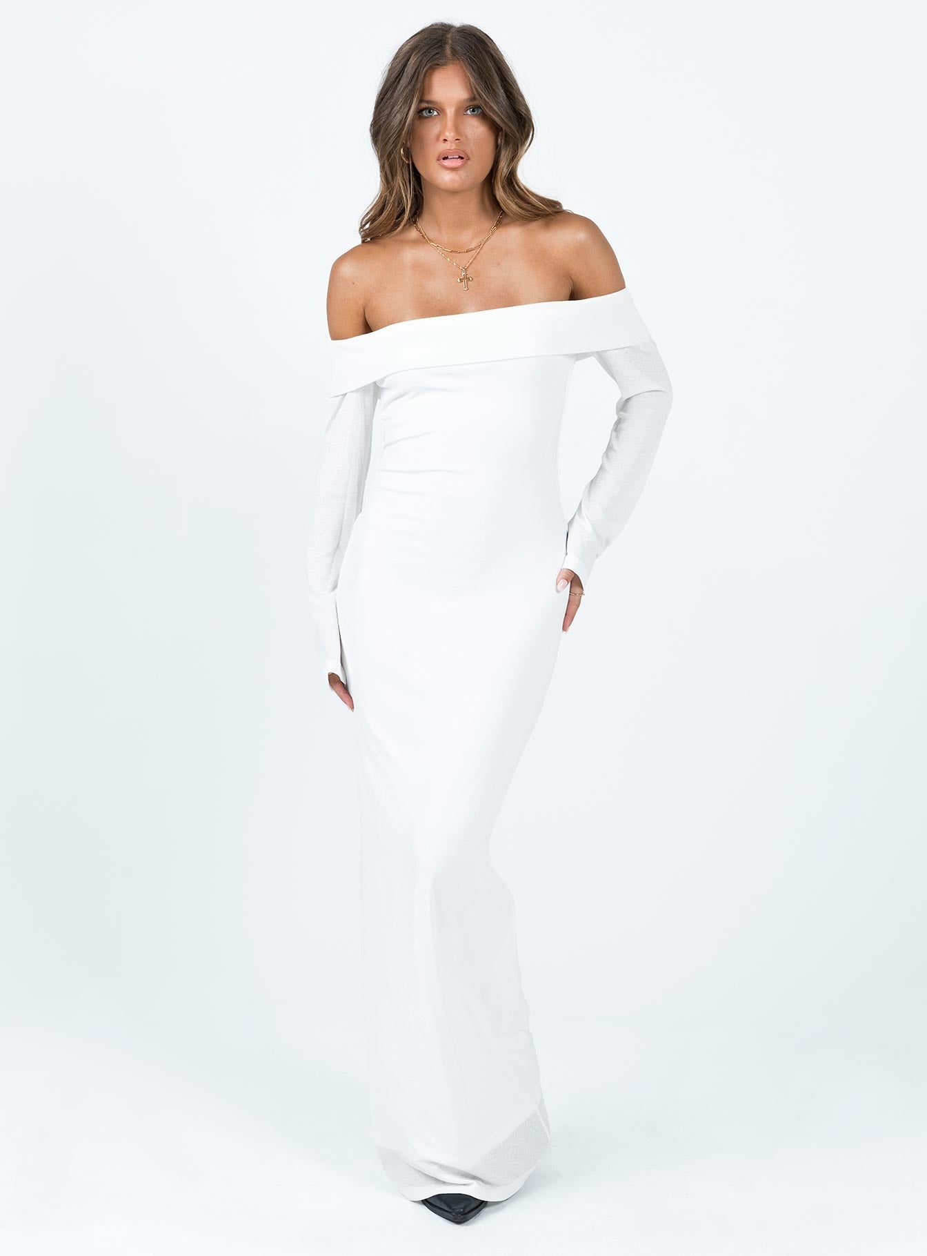Maida Long Sleeve Maxi Dress White - women's maxi dress by Ellevoria - view 3