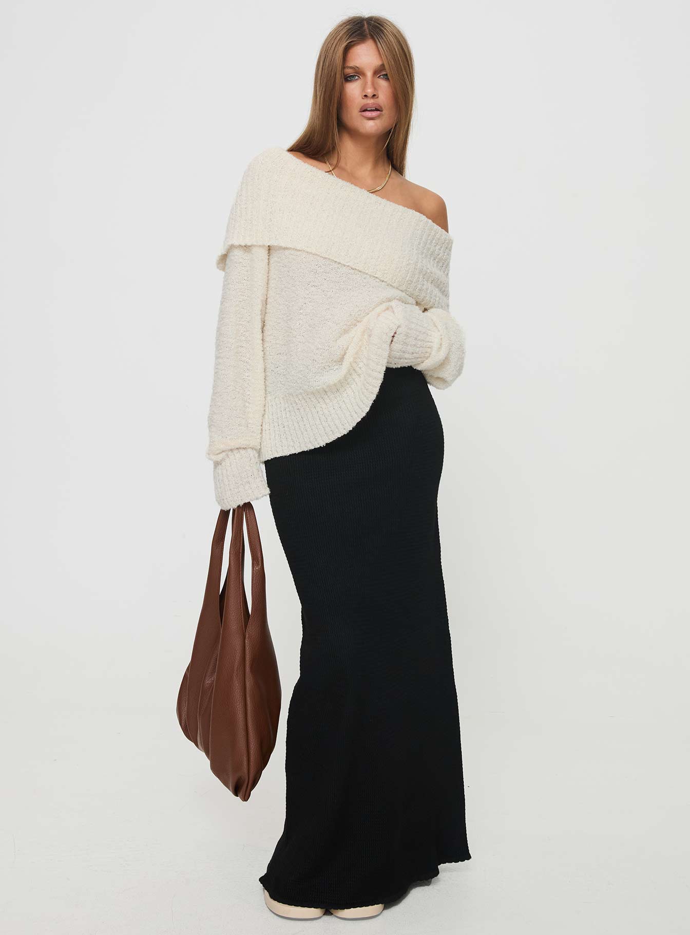 Parkley Boucle Off The Shoulder Sweater Cream women's sweater by Ellevoria