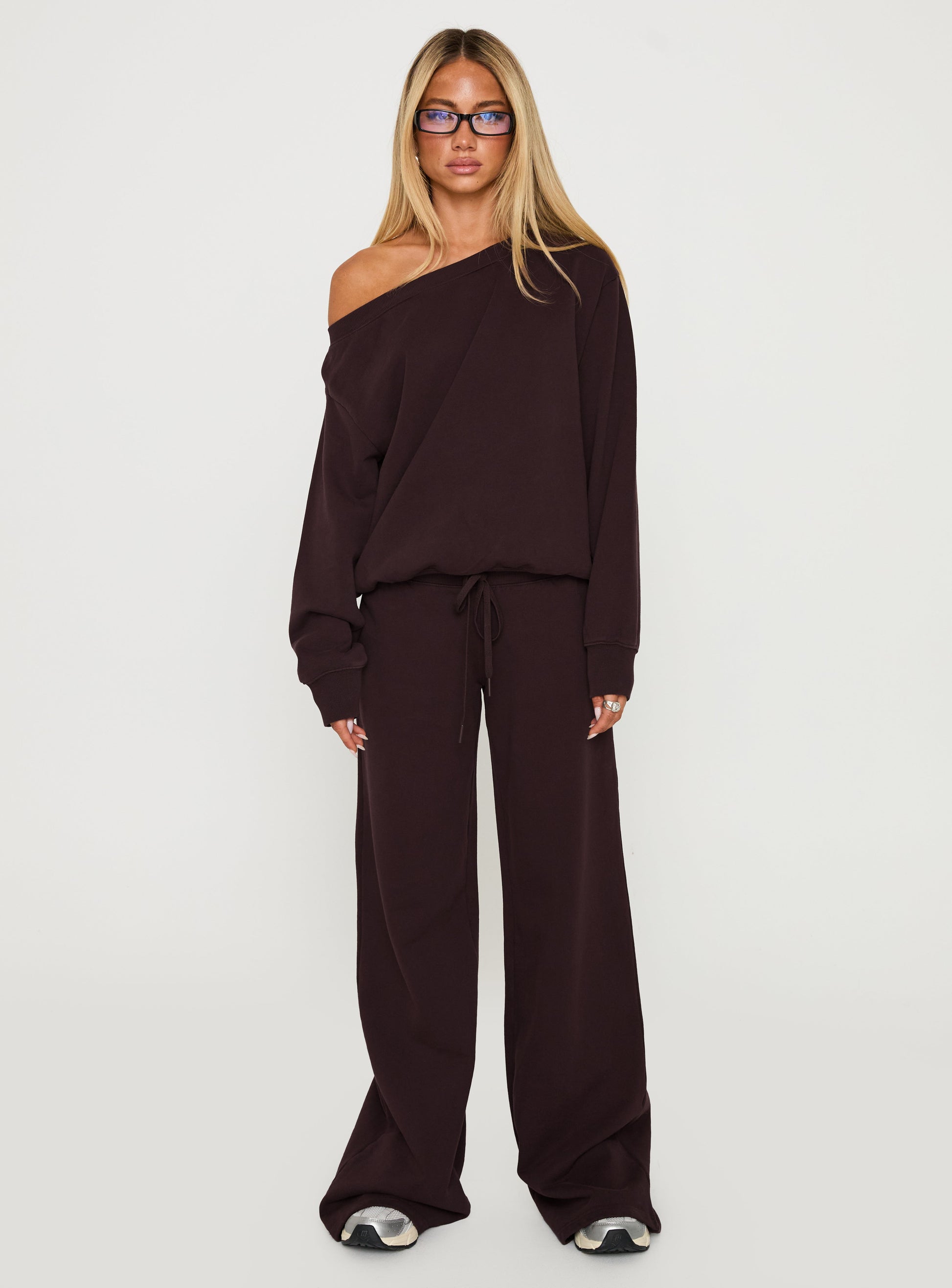Wellness Off The Shoulder Jumper Brown women's sweater by Ellevoria