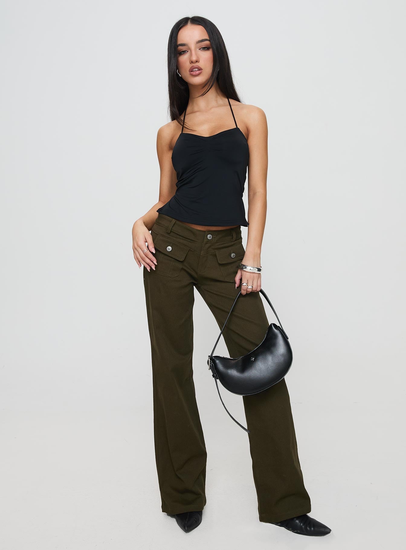 Benicale Low Rise Cargo Pants Olive - loose fit women's bottoms by Ellevoria
