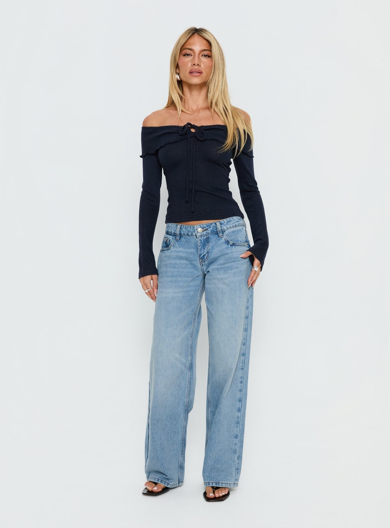 Ellanor Low Rise Slouch Denim Jean Washed Mid Blue Wash women's denim jeans by Ellevoria