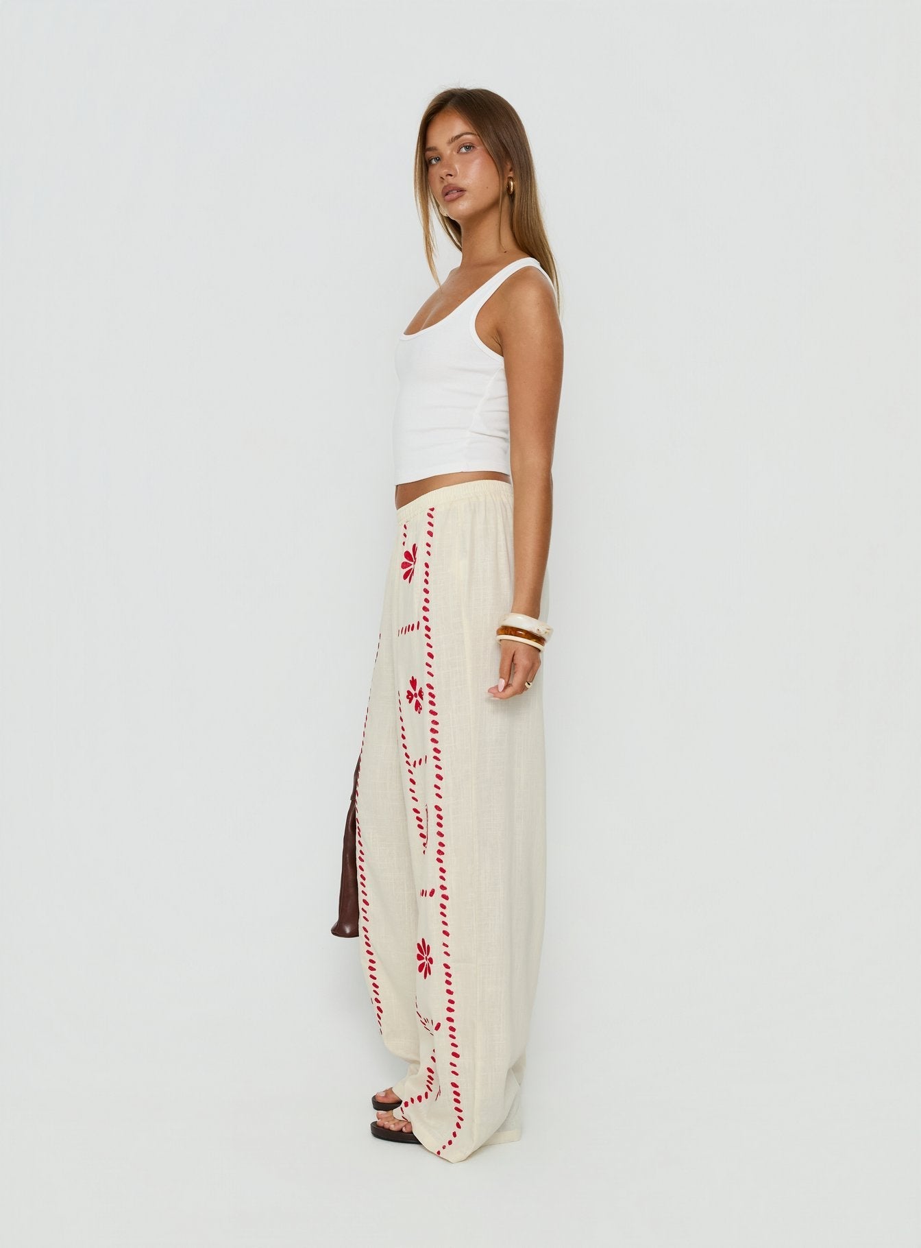 Grazia Pants Cream / Red women's pant set by Ellevoria