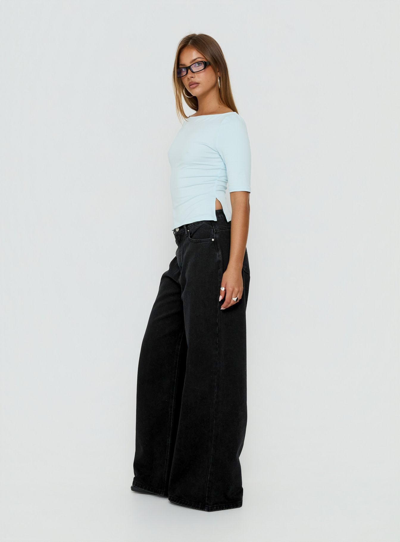 Naylor Mid Rise Wide Leg Jeans Washed Black Denim women's denim jeans by Ellevoria