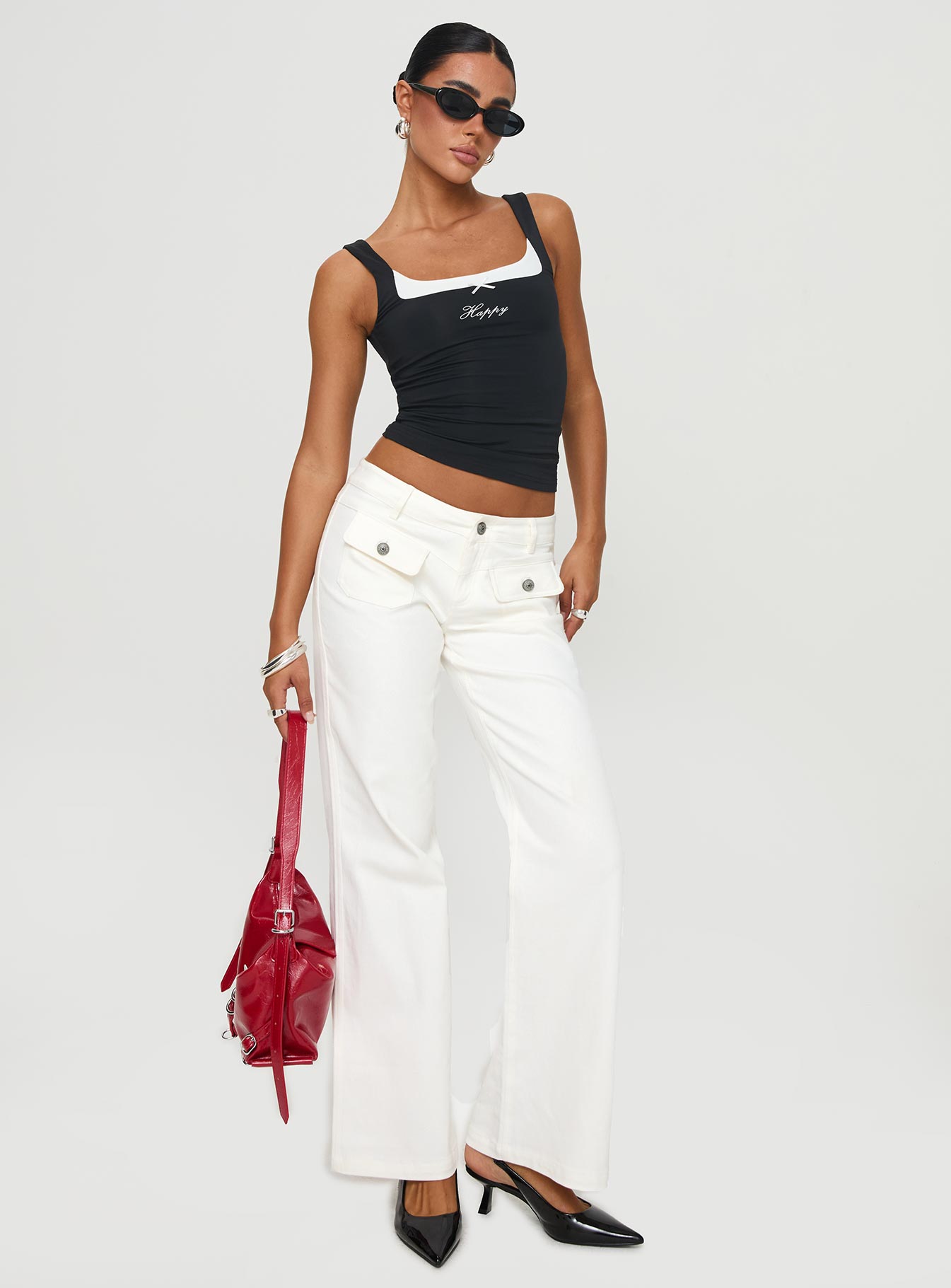 Benicale Low Rise Cargo Pants White - loose fit women's bottoms by Ellevoria