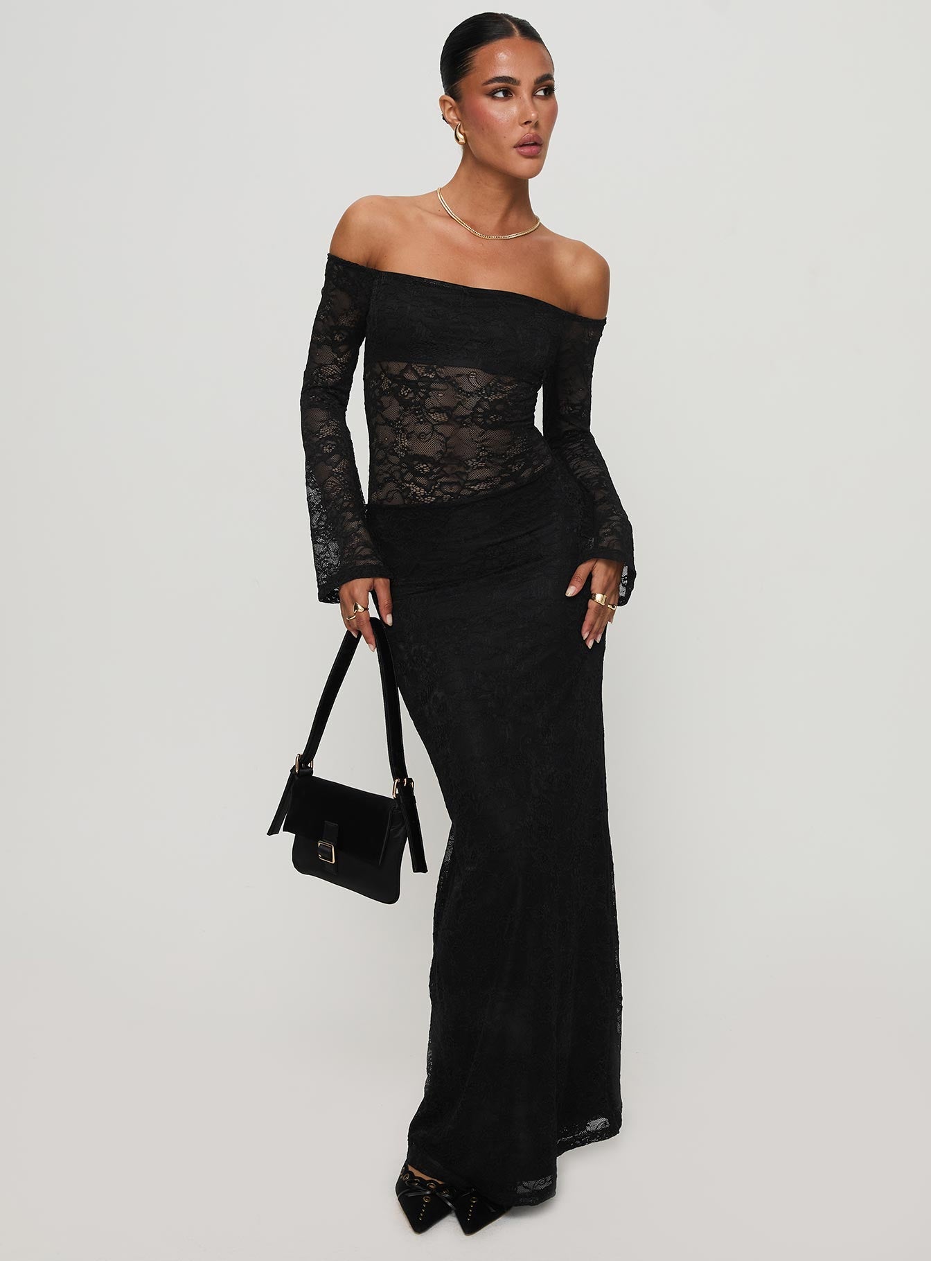 Pinot Grigio Long Sleeve Lace Maxi Dress Black - women's maxi dress by Ellevoria - view 3