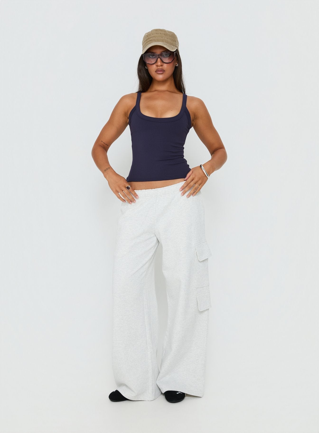 Kasper Cinched Longline Tank Top Navy - women's top by Ellevoria - view 3
