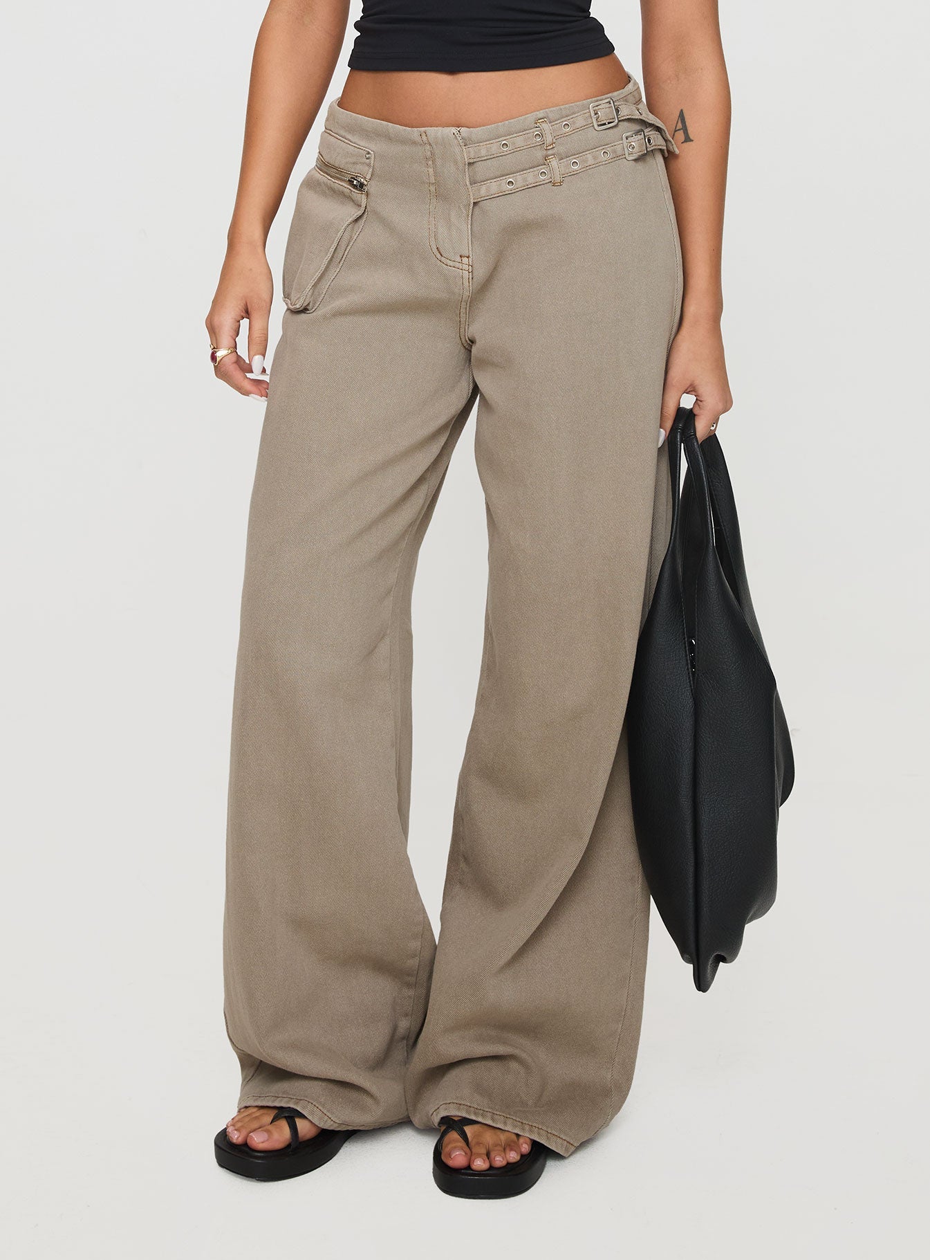 Paltrow Mid Rise Wide Leg Cargo Jeans Washed Brown women's denim jeans by Ellevoria