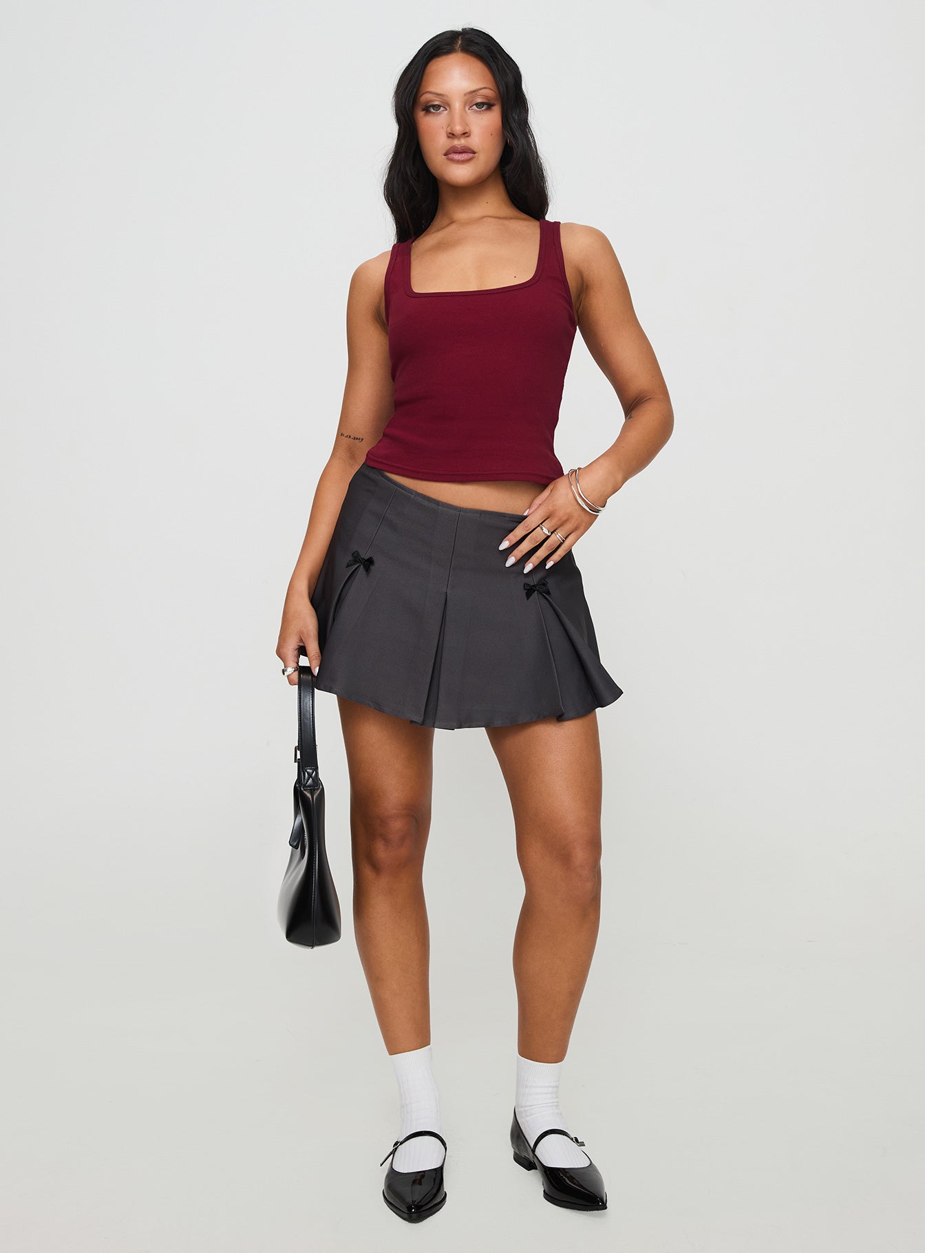 Baseline Square Neck Rib Tank Top Red - women's top by Ellevoria - view 3
