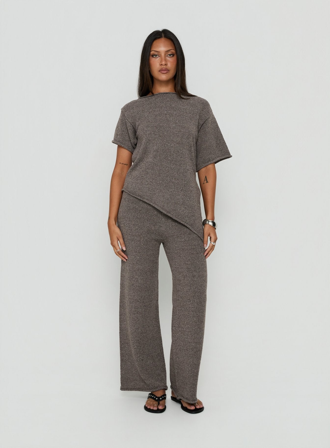 Calisse Knit Wide Leg Pants Mocha women's pant set by Ellevoria