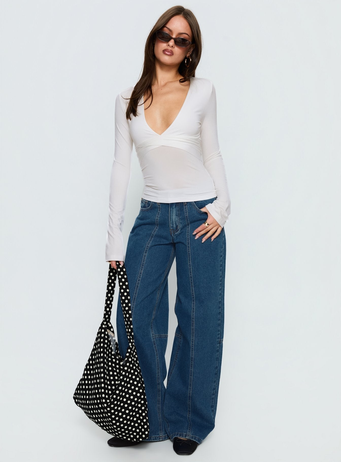 Lando Low Rise Straight Leg Jeans Mid Blue Wash women's denim jeans by Ellevoria
