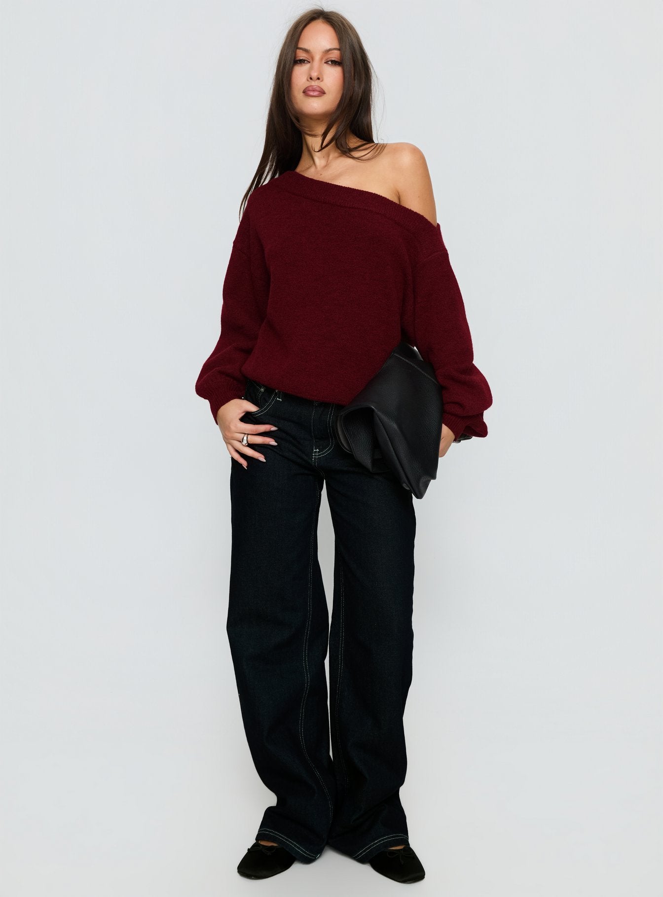 Noble Off The Shoulder Sweater Red women's sweater by Ellevoria