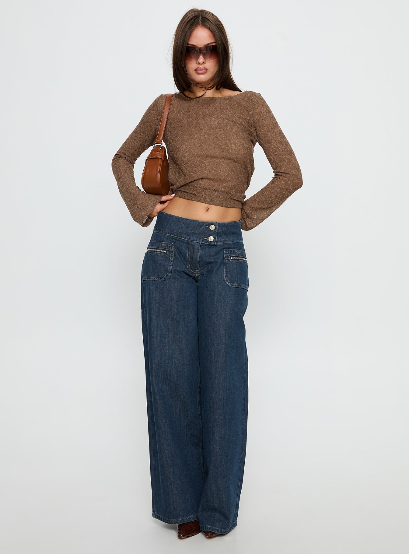 Unwritten Mid Rise Wide Leg Jeans Dark Blue Wash women's denim jeans by Ellevoria