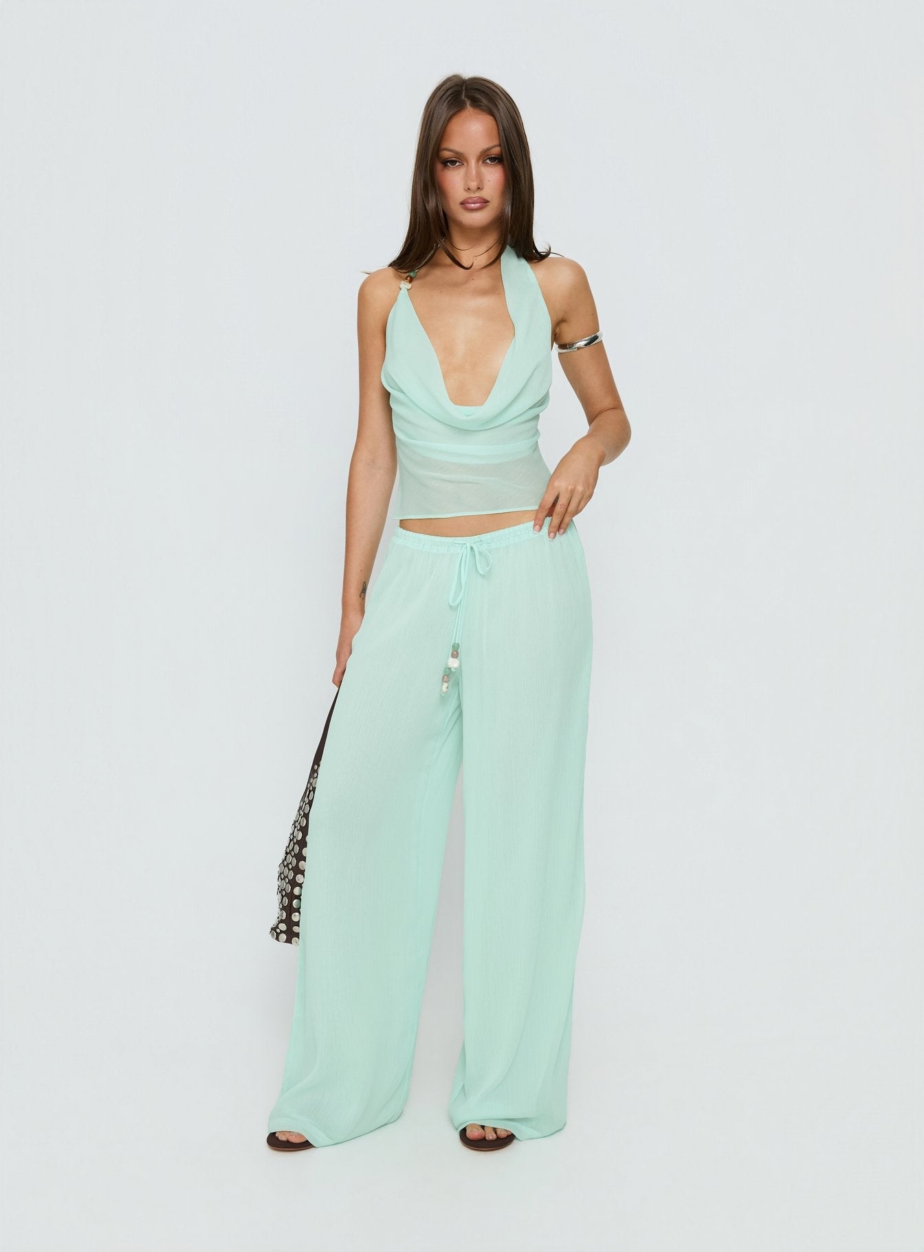 Distinction Chiffon Pants Aqua women's pant set by Ellevoria