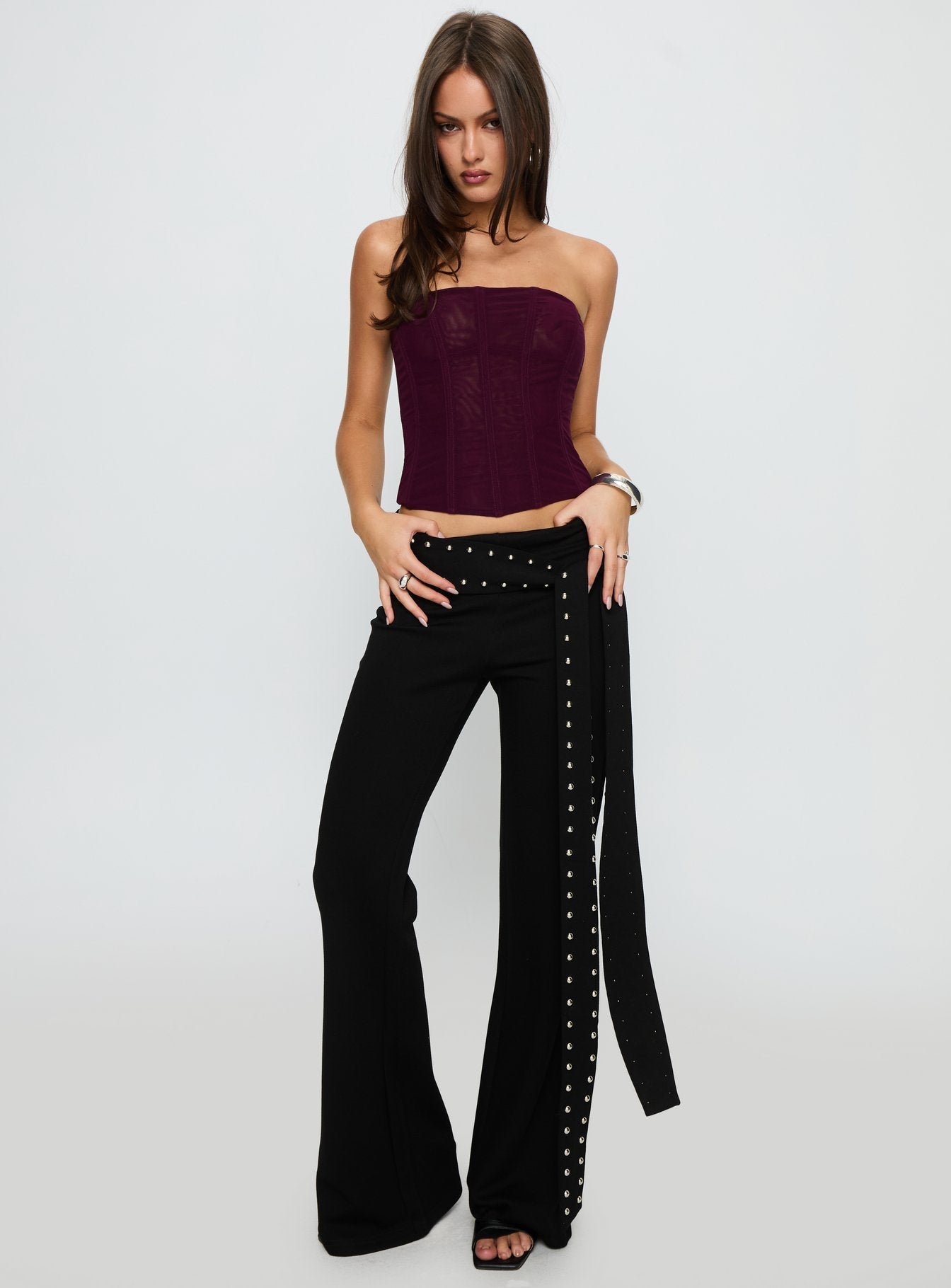 Oscuro Longline Mesh Corset Top Currant - women's top by Ellevoria - view 3