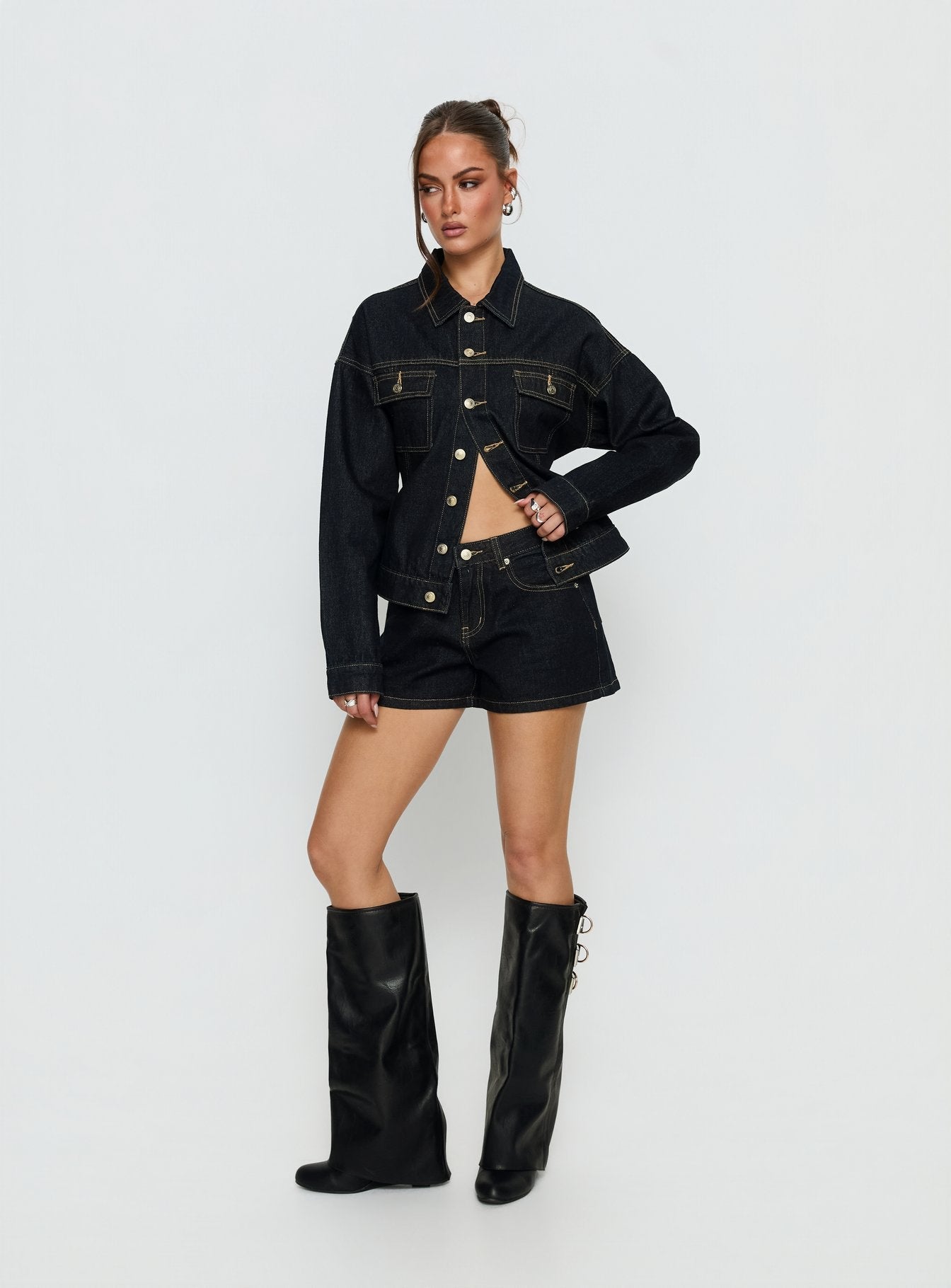Caresse Cinched Denim Jacket Raw Denim women's jacket by Ellevoria