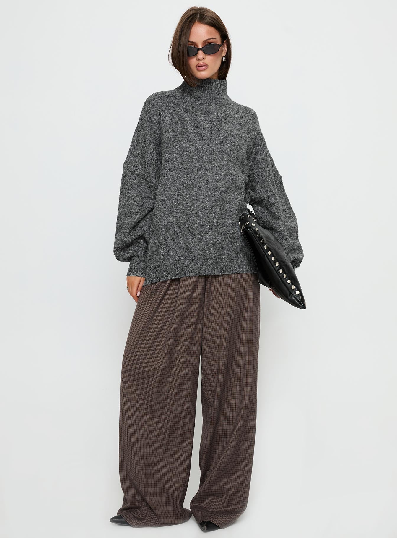 Patrizia Funnel Neck Knit Sweater Grey women's sweater by Ellevoria