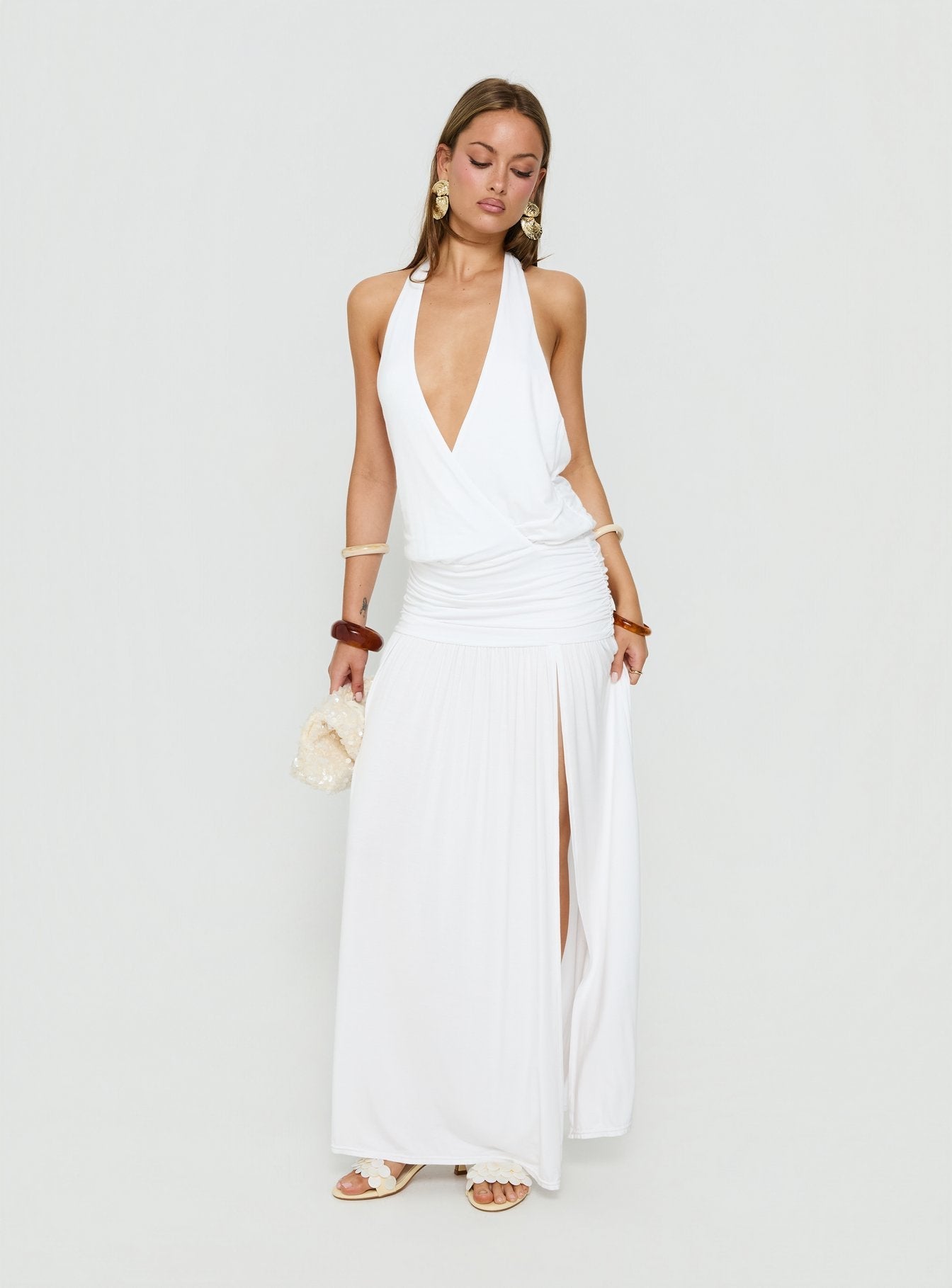 Casanova Halter Wrap Maxi Dress White - women's maxi dress by Ellevoria - view 3
