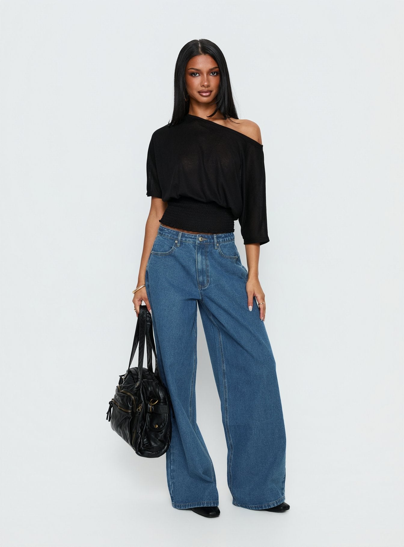 Naylor Mid Rise Wide Leg Jeans Mid Blue Wash women's denim jeans by Ellevoria