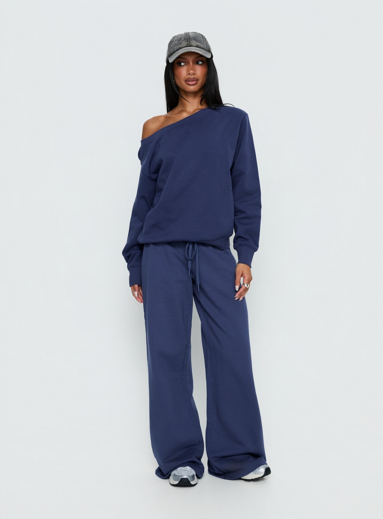 Wellness Off the Shoulder Jumper Navy women's sweater by Ellevoria