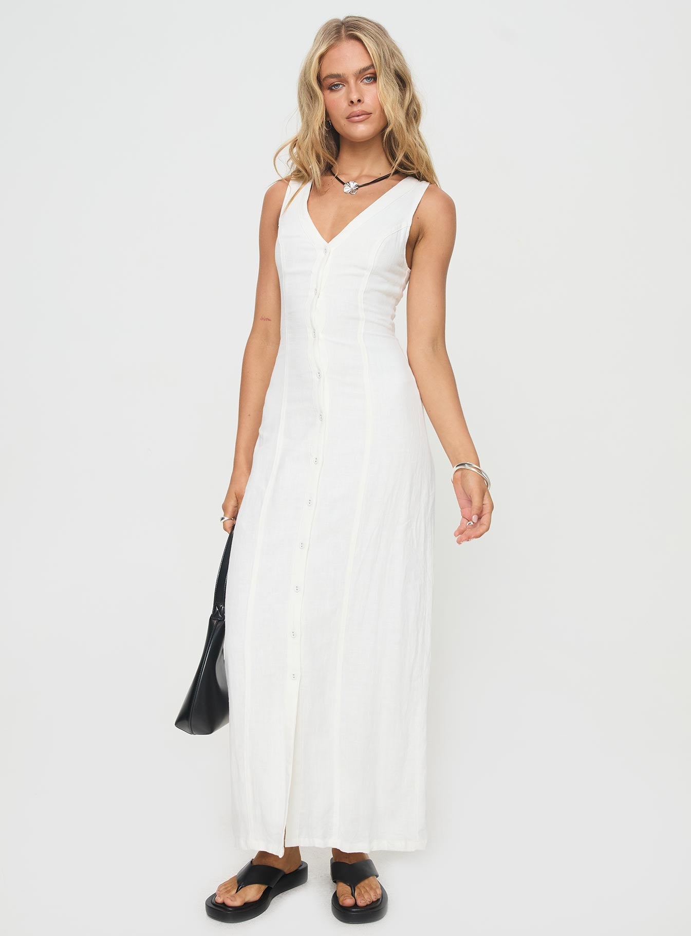 Summer Season Linen Blend Maxi Dress White - women's maxi dress by Ellevoria - view 3
