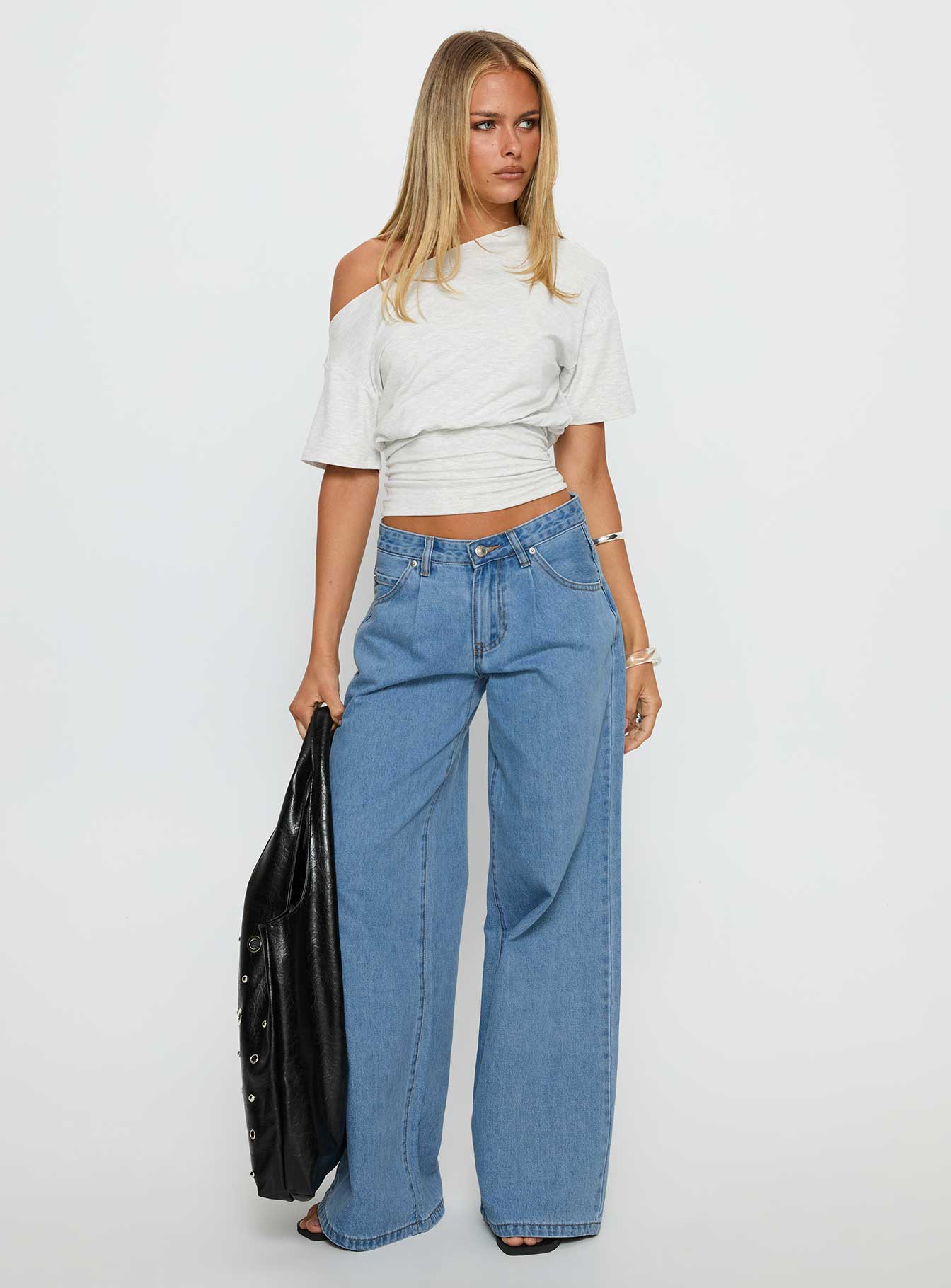 Supercut Low Rise Baggy Pleat Jeans Light Blue Wash women's denim jeans by Ellevoria