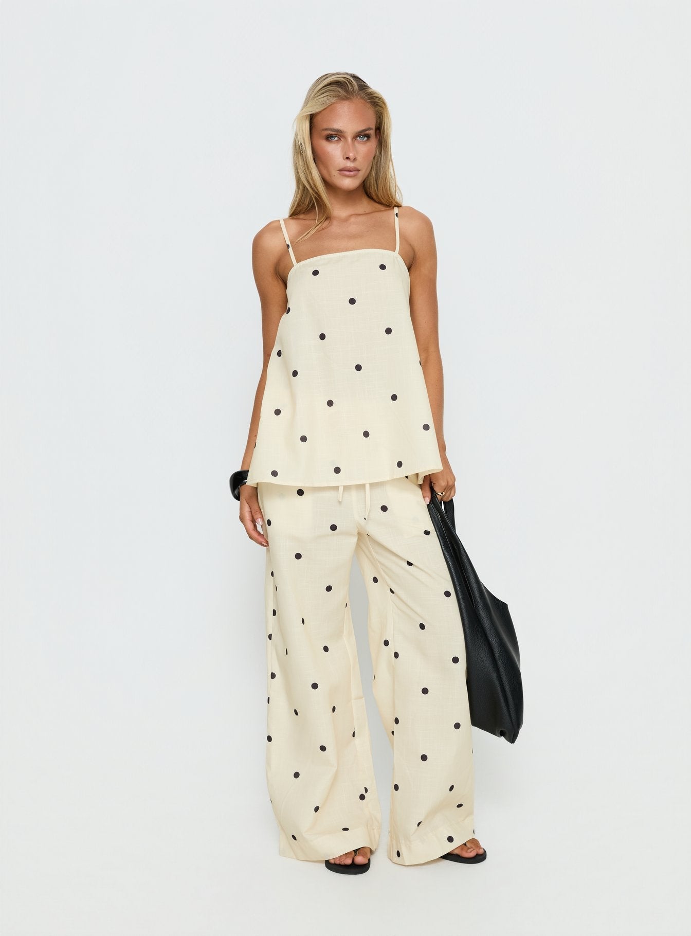 Bellara Tie Waist Pants Yellow Polka - loose fit women's bottoms by Ellevoria