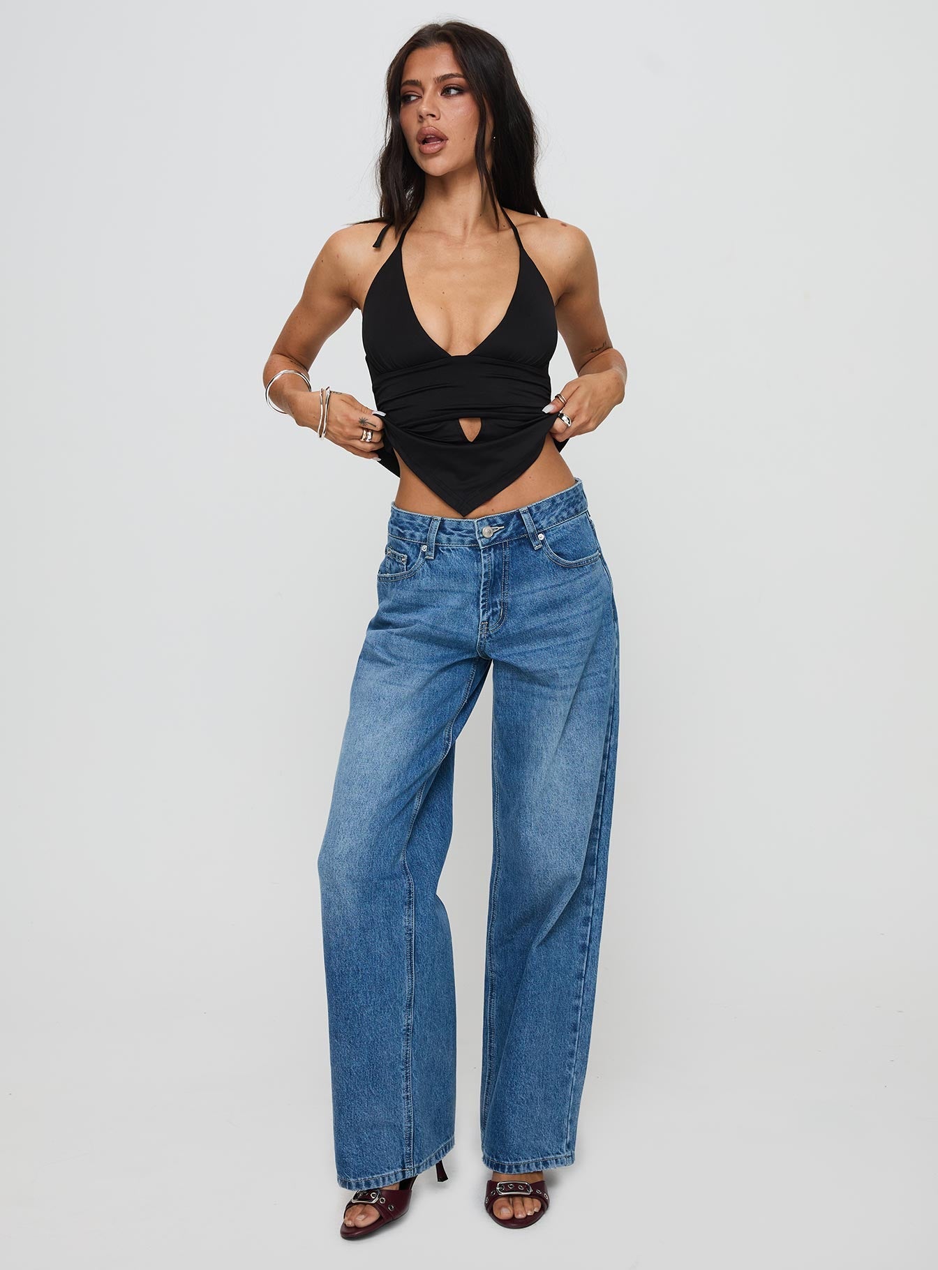 Serenitia Mid Rise Relaxed Jeans Mid Blue Wash Petite women's denim jeans by Ellevoria