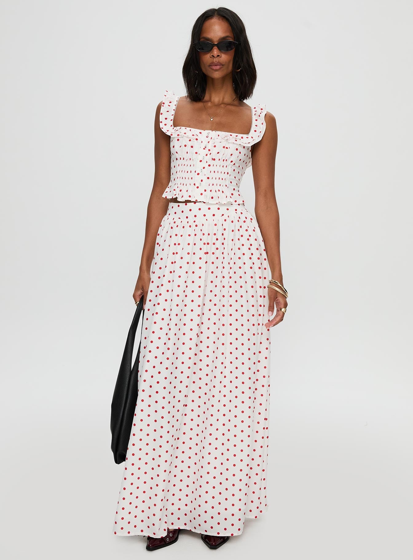 Valerio Maxi Skirt White / Red women's two piece set by Ellevoria