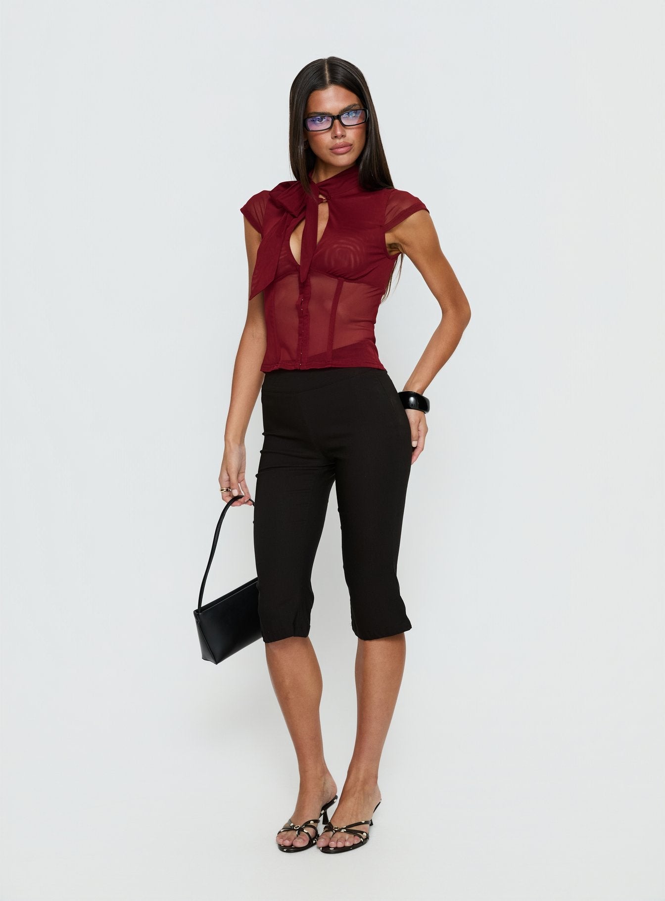 Anistasia Mesh Keyhole Corset Top Burgundy - women's top by Ellevoria - view 3