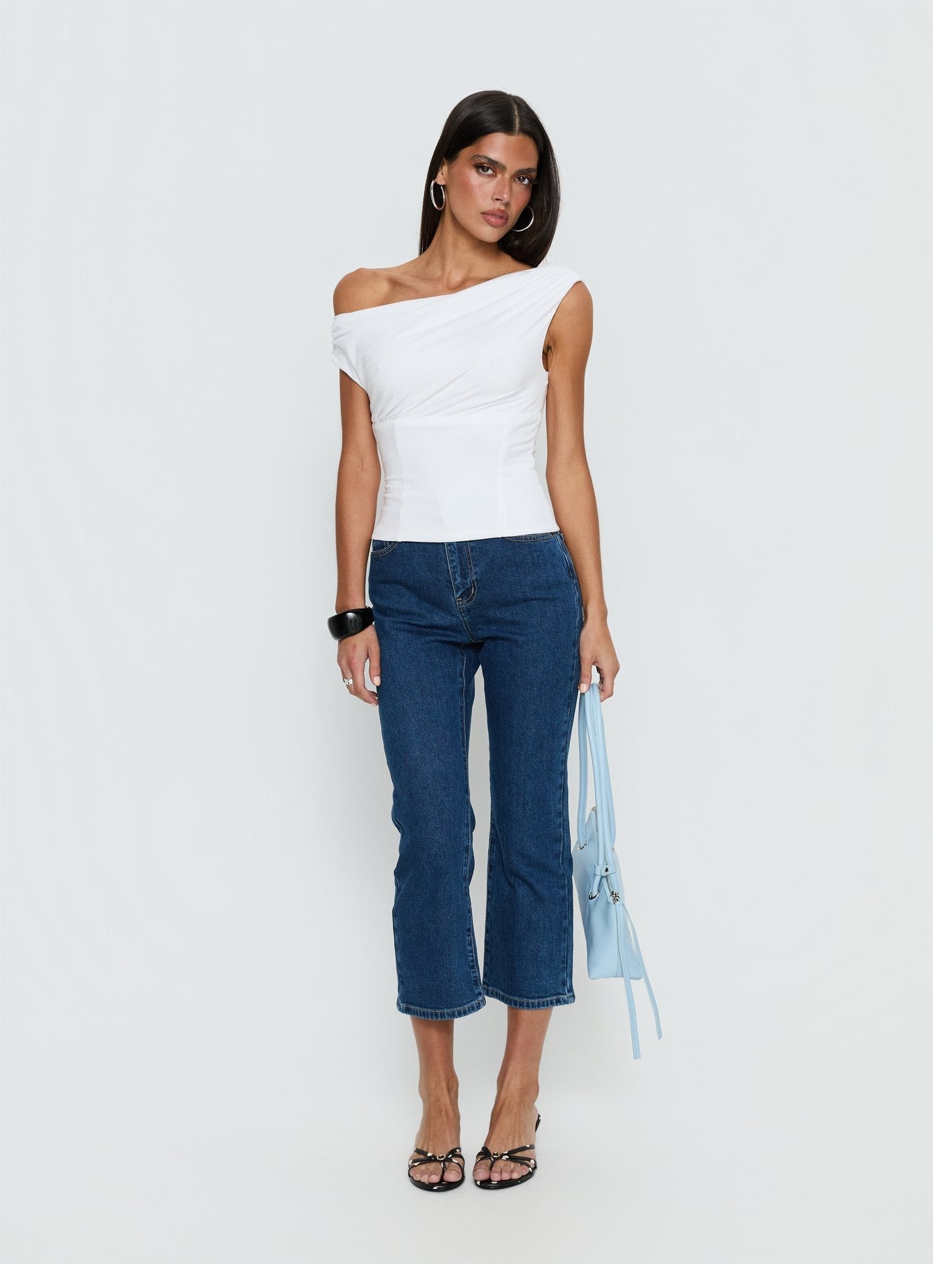Cindee High Rise Cropped Jeans Mid Blue Wash women's denim jeans by Ellevoria