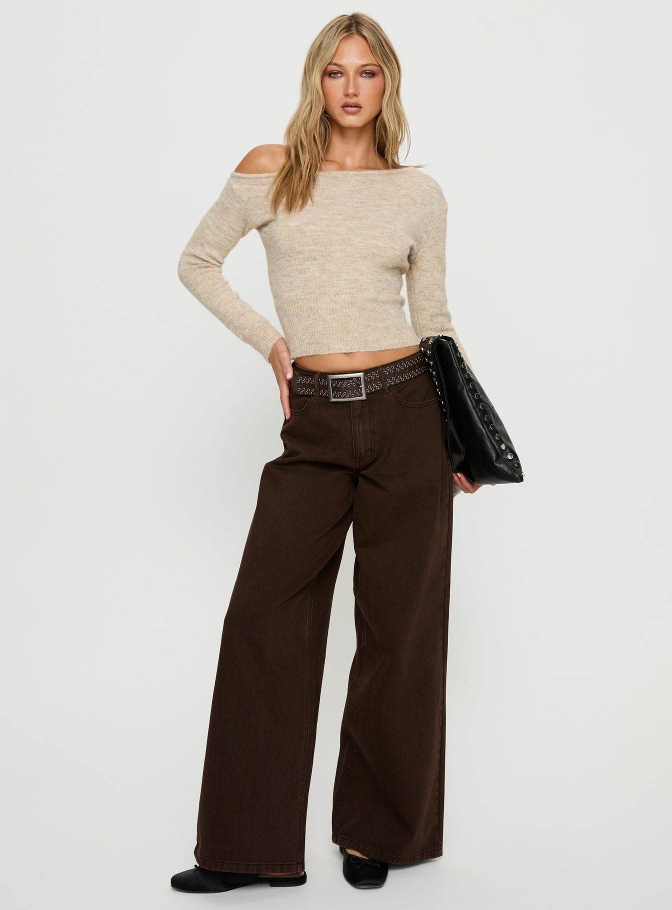 Naylor Mid Rise Wide Leg Jeans Brown women's denim jeans by Ellevoria