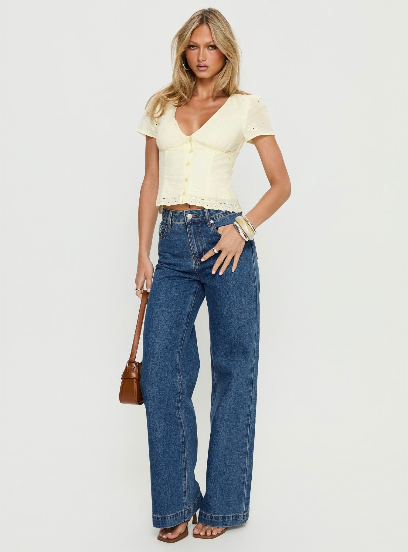 Goldie High Rise Wide Leg Jeans Mid Blue Wash women's denim jeans by Ellevoria