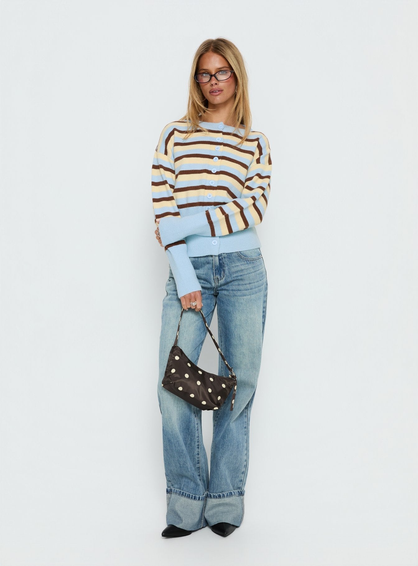 Rhitta Button Down Cardigan Multi Stripe women's sweater by Ellevoria
