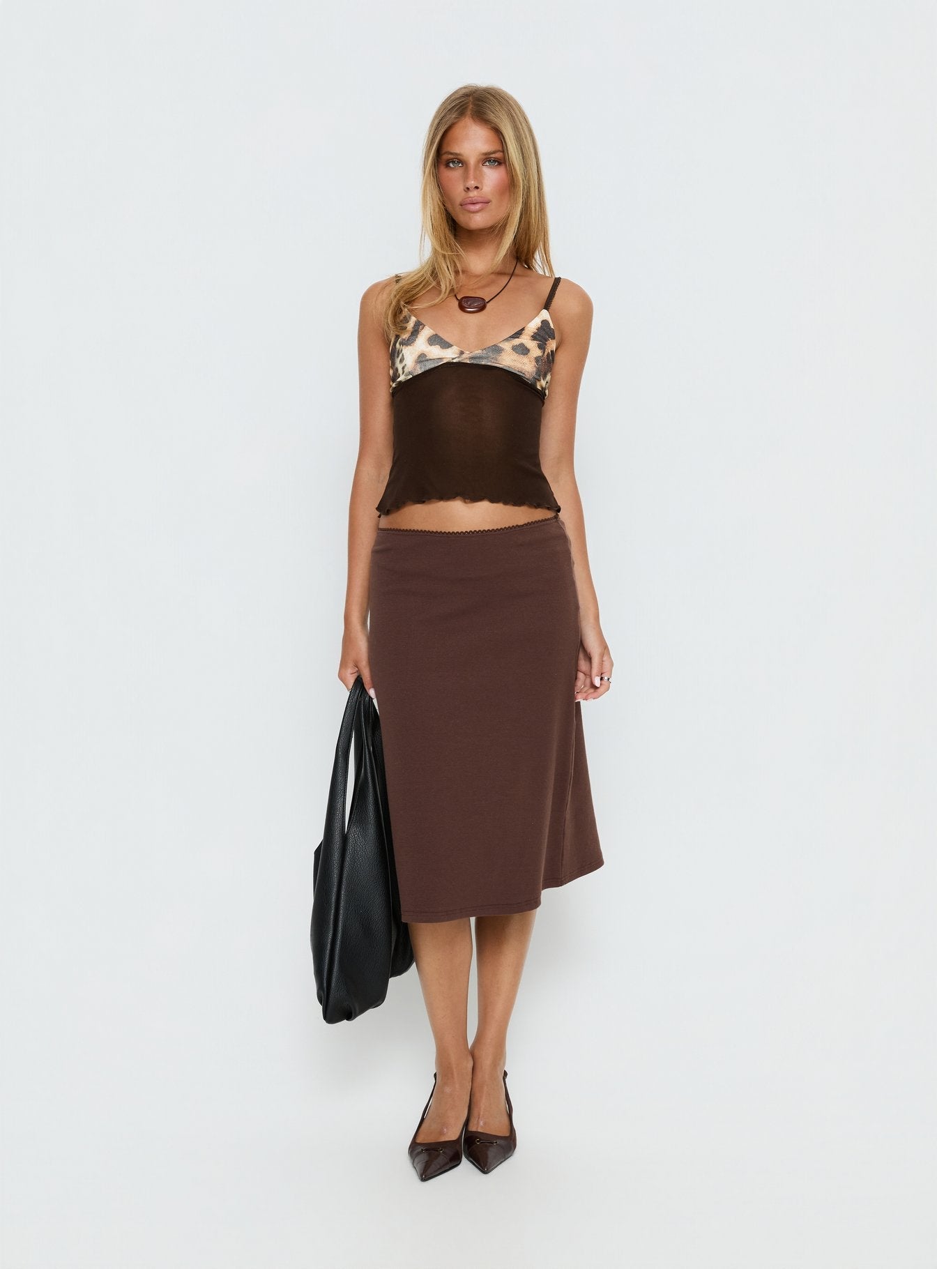 Willet Contrast Bust Cami Top Chocolate / Leopard - women's top by Ellevoria - view 3
