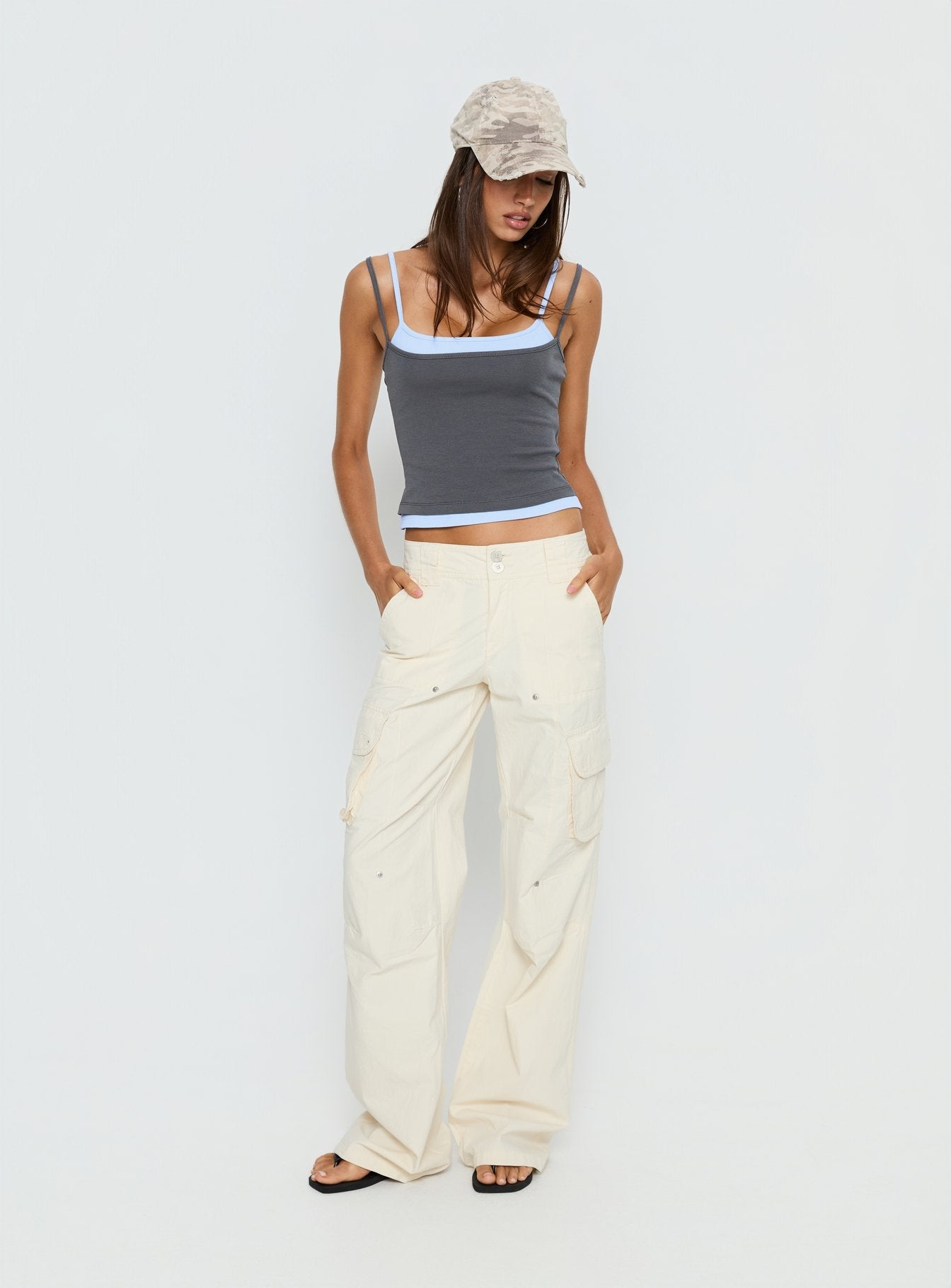 Maeka Layered Jersey Tank Top Grey / Blue - women's top by Ellevoria - view 3