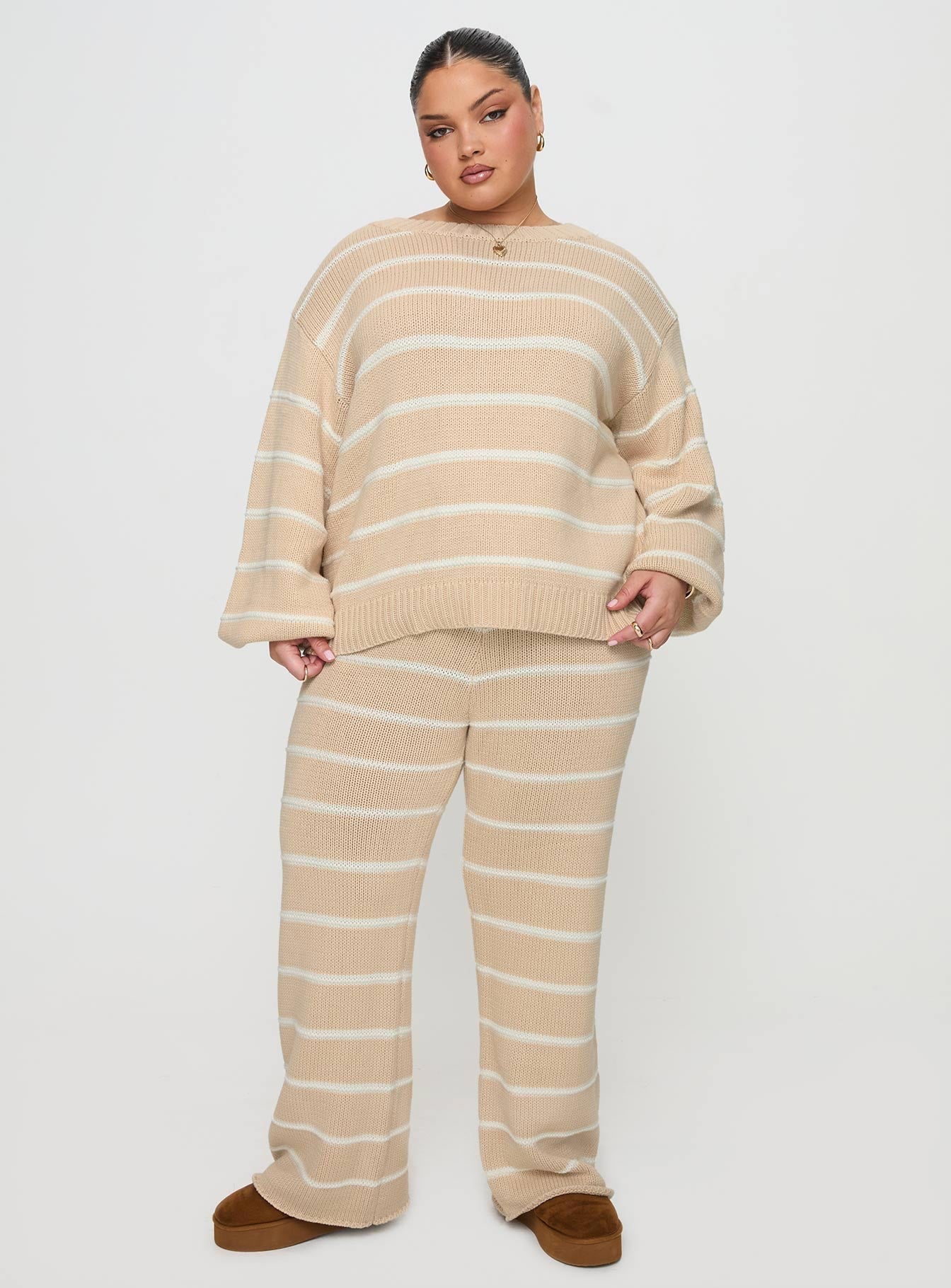 Read Your Mind Knit Pant Cream Stripe women's pant set by Ellevoria
