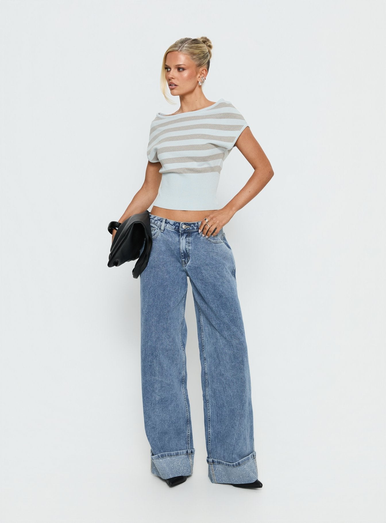 Ramos Diamante Low Rise Wide Leg Jeans Washed Mid Blue women's denim jeans by Ellevoria