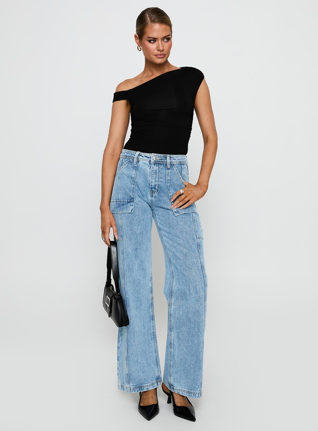 Chad Cargo High Rise Wide Leg Jeans Mid Wash women's denim jeans by Ellevoria