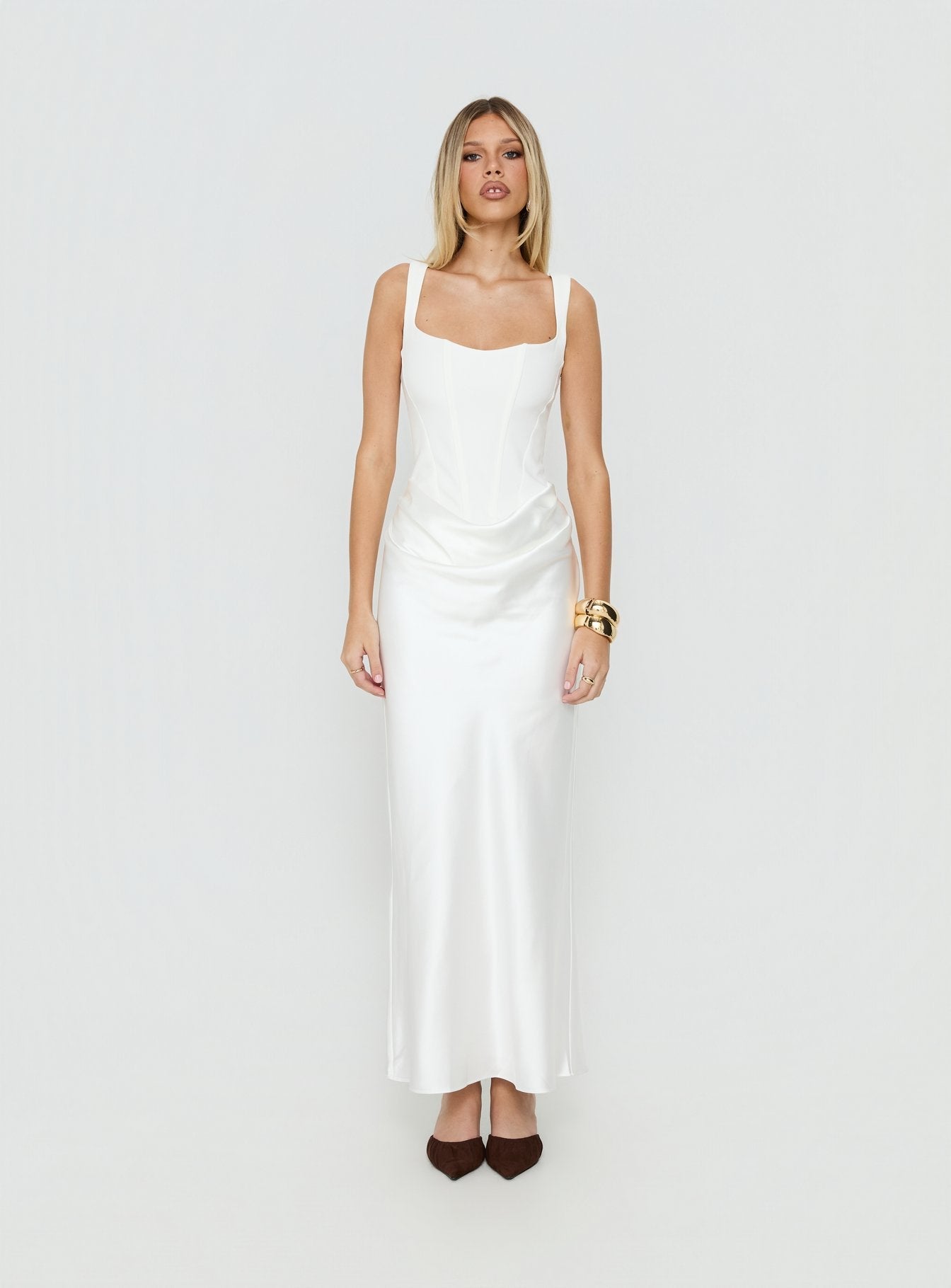 Ryana Corset Drape Maxi Dress White - women's maxi dress by Ellevoria - view 3