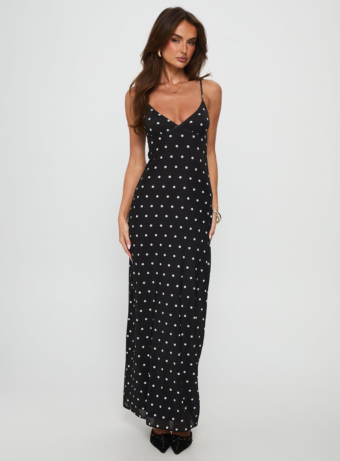 Glass Half Full Mesh Maxi Dress Black Polka - women's maxi dress by Ellevoria - view 3