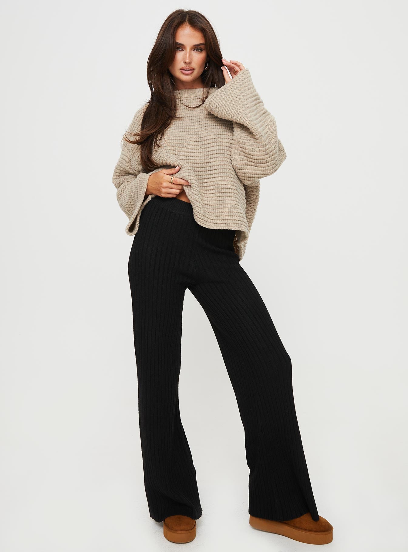 Montana Knit Pants Black - loose fit women's bottoms by Ellevoria