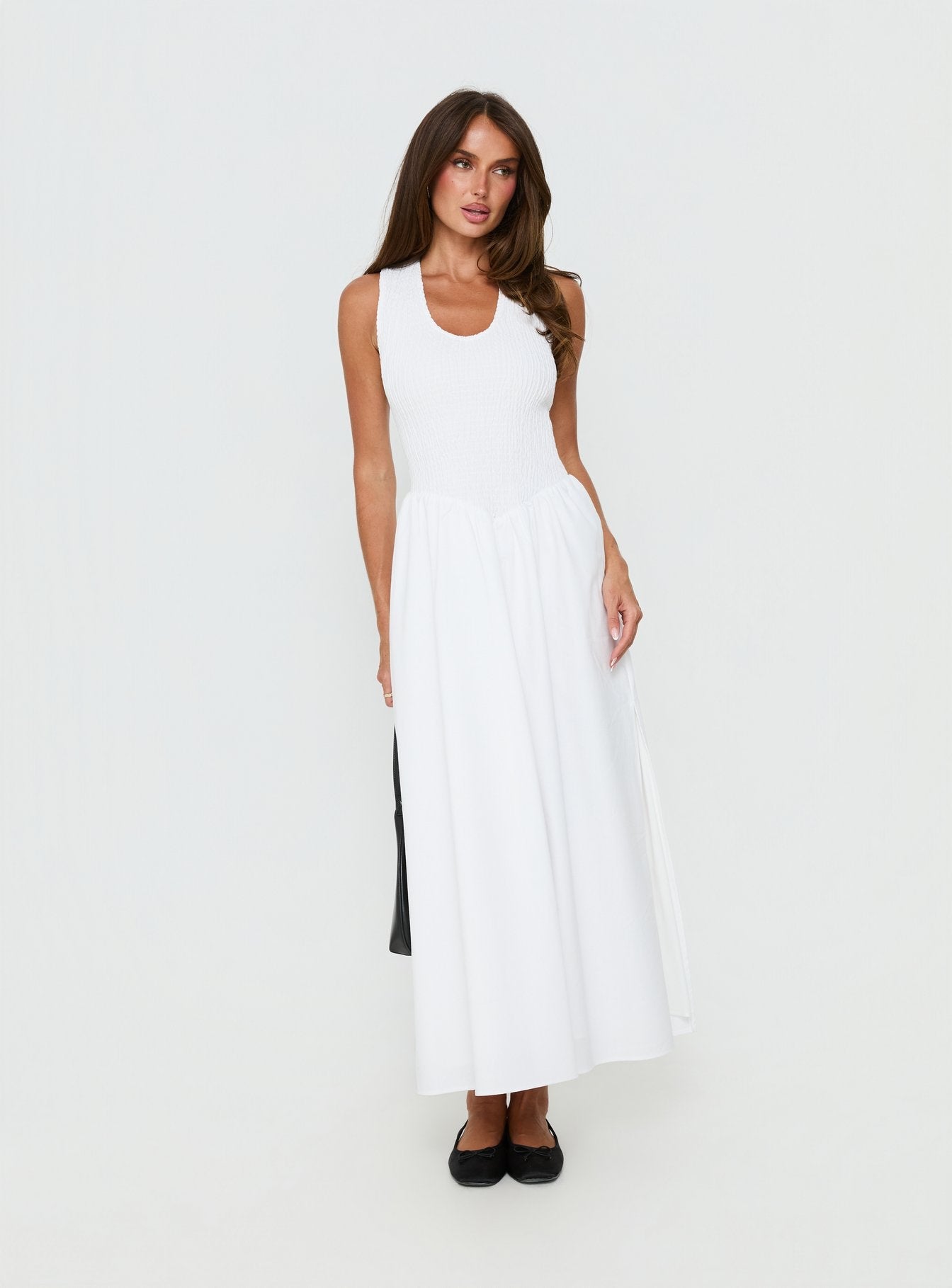Highgate Drop Waist Pleat Detail Maxi Dress White - women's maxi dress by Ellevoria - view 3