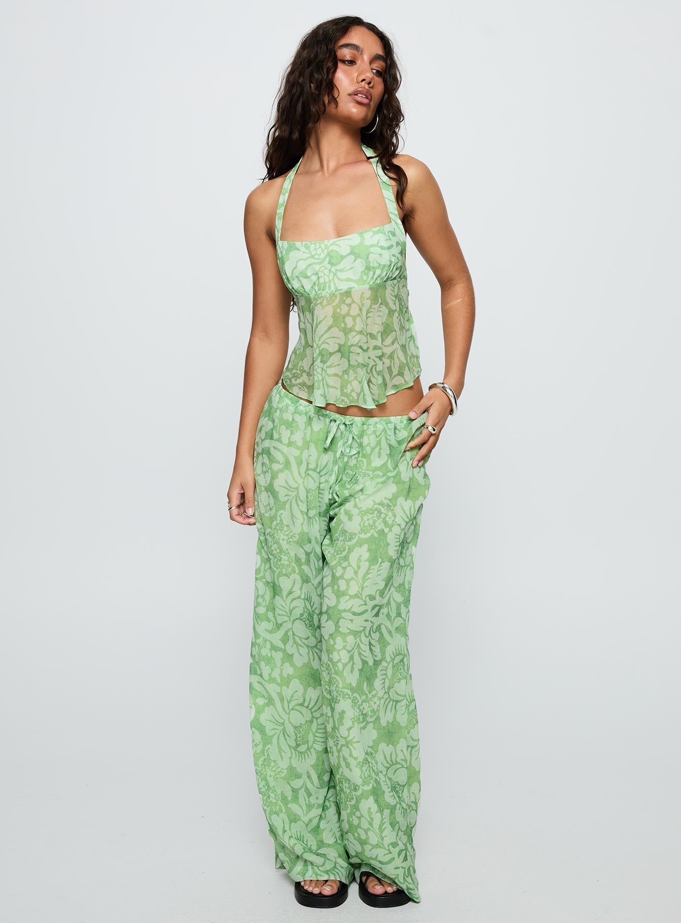 Finesse Pants Green Floral women's pant set by Ellevoria