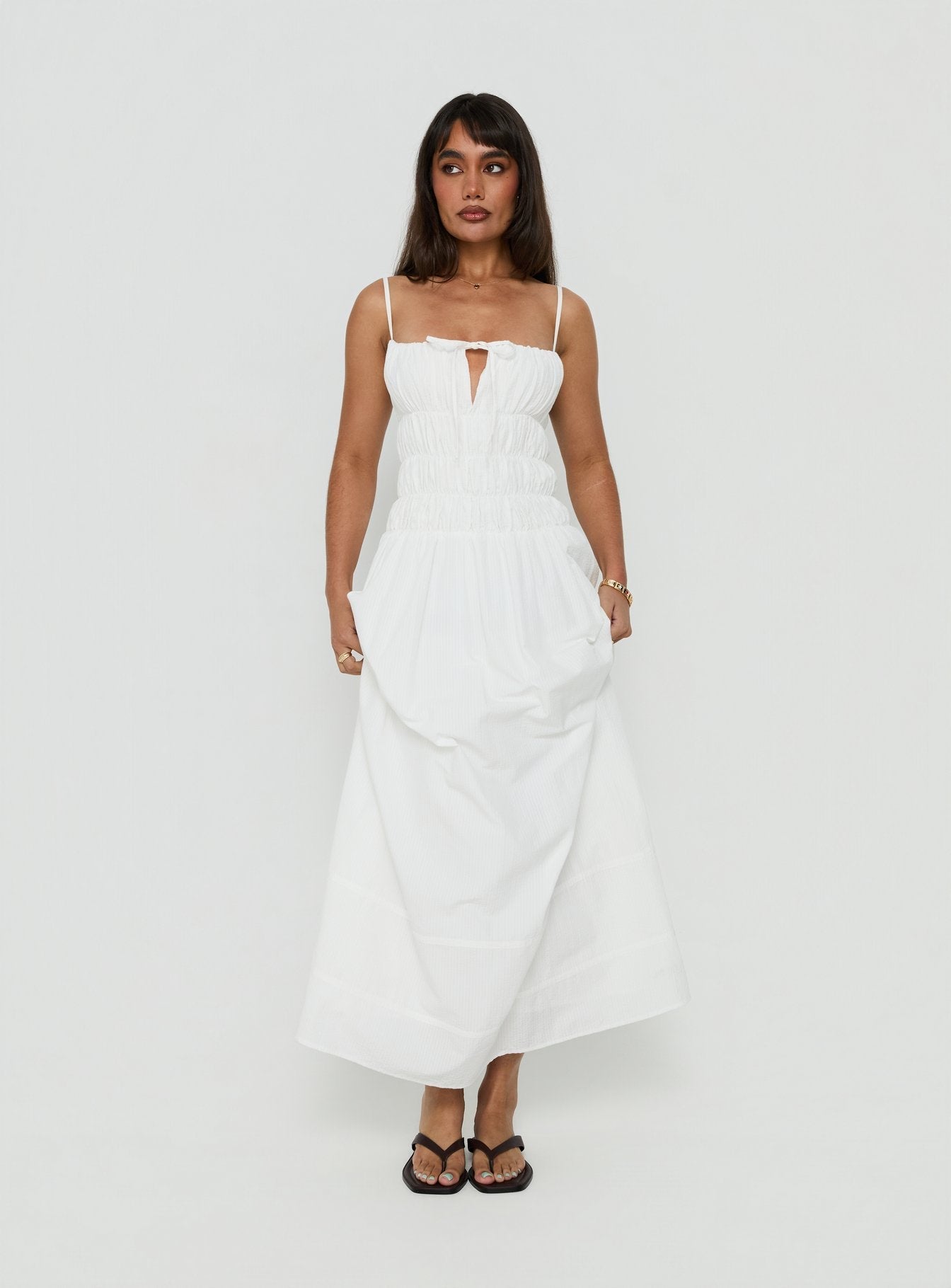 Loralei Shirred Maxi Dress White - women's maxi dress by Ellevoria - view 3