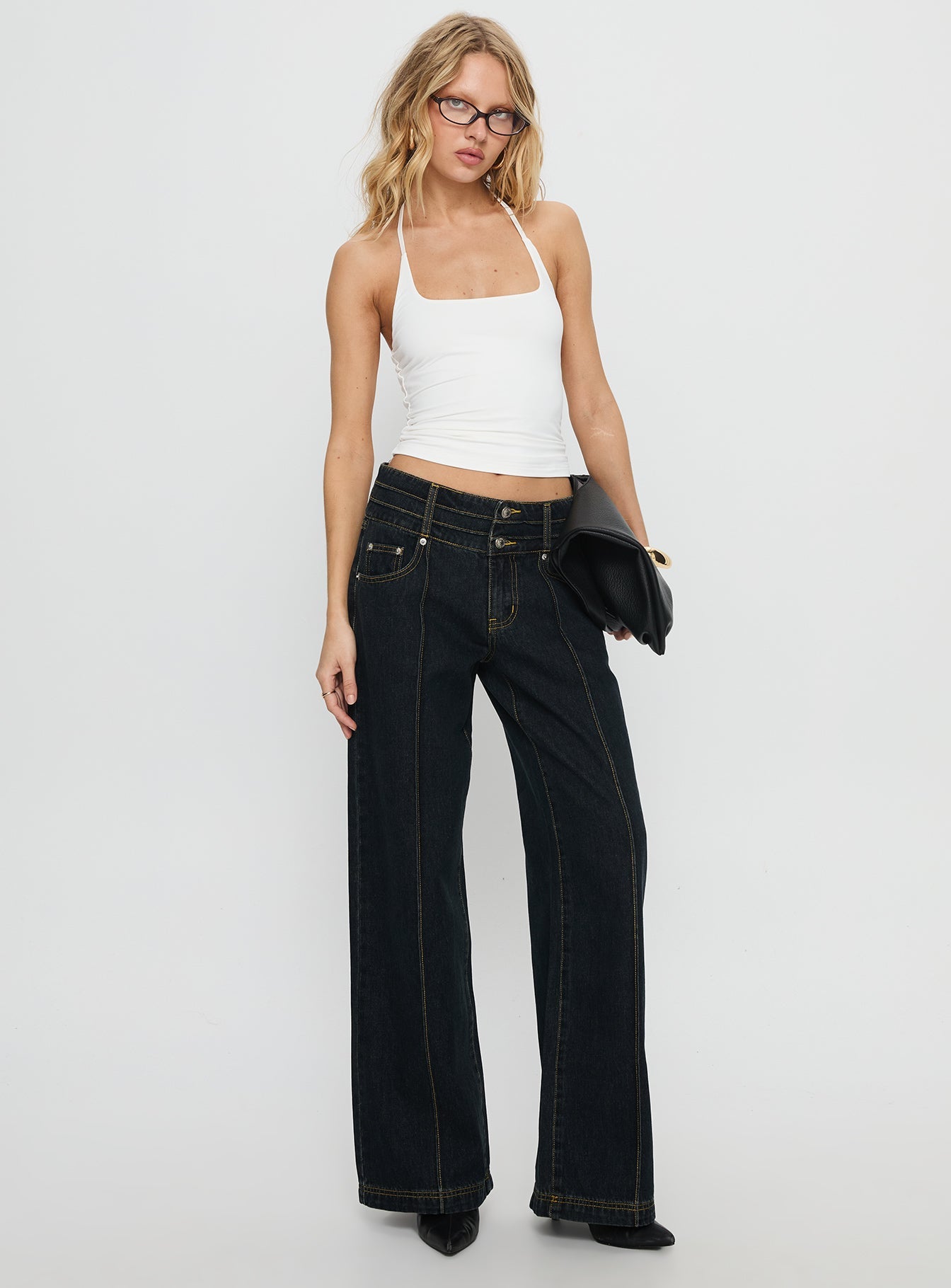 Hannalee Low Rise Wide Leg Jeans Grunge Wash women's denim jeans by Ellevoria