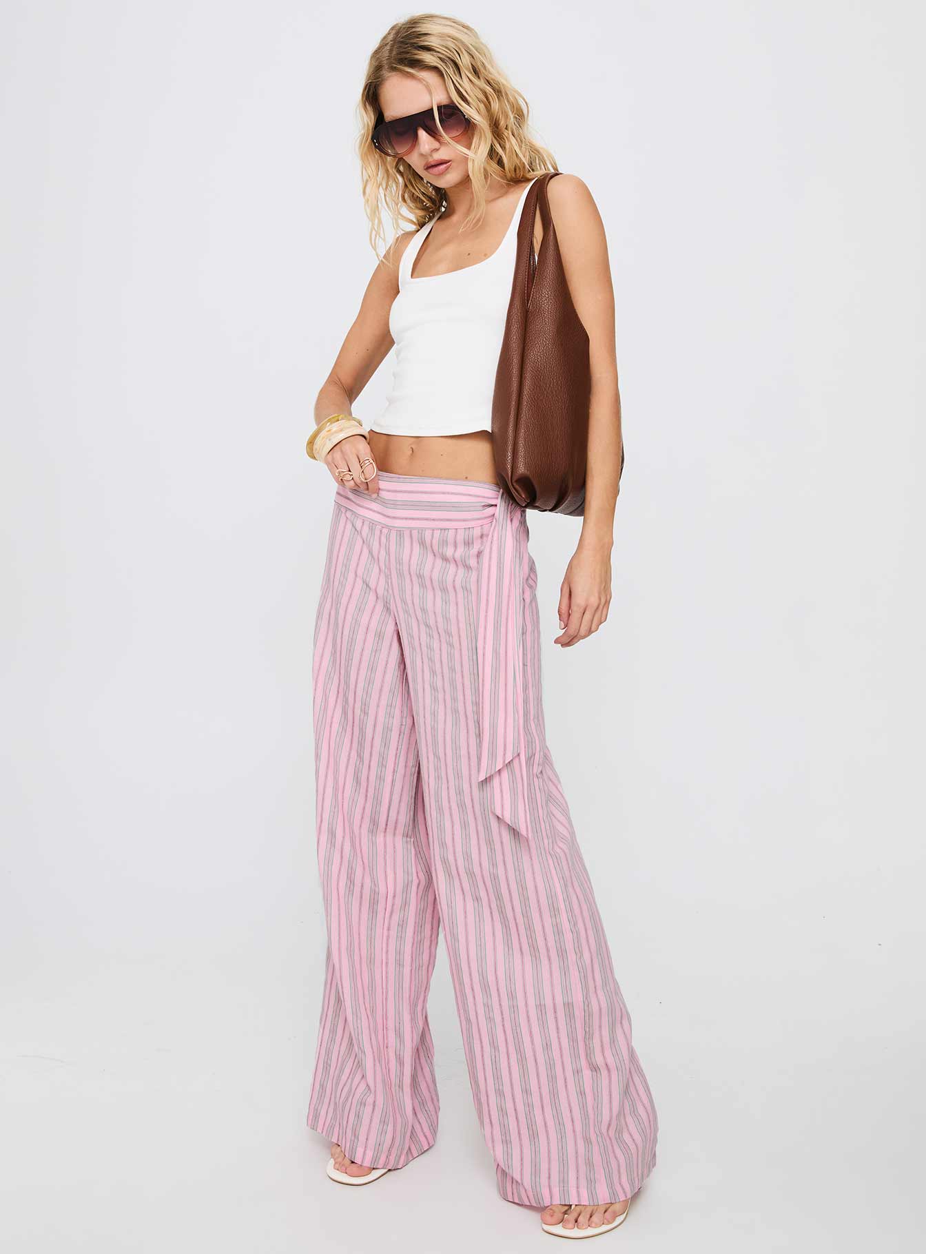 Wave Dancer Tie Pant Pink Stripe - loose fit women's bottoms by Ellevoria