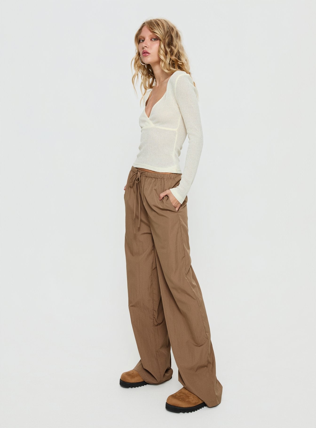 Romonda Drawstring Straight Leg Pants Khaki - loose fit women's bottoms by Ellevoria