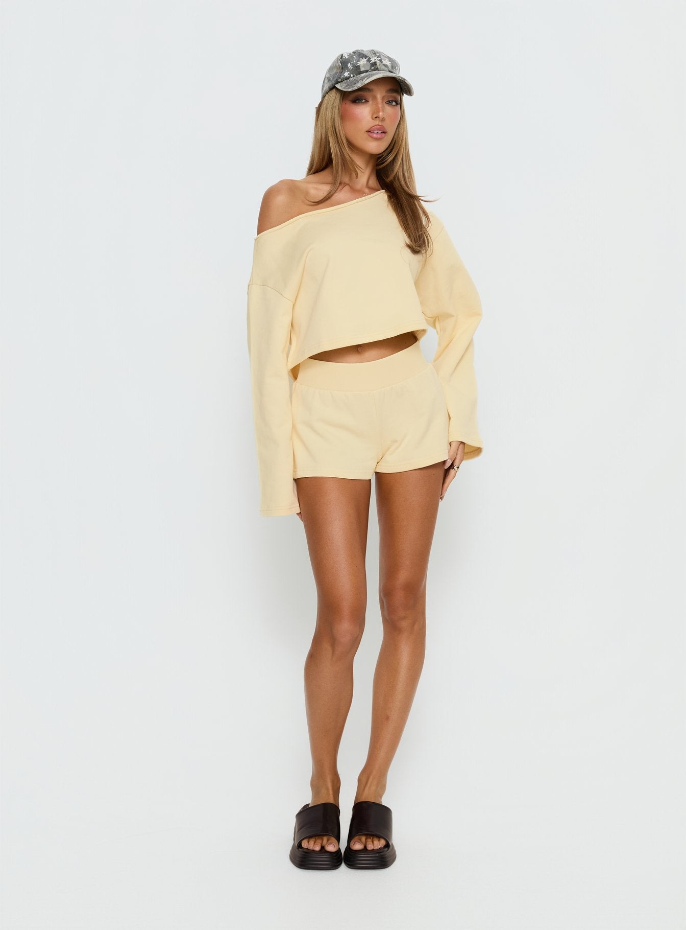 Retreat Raw Edge Off Shoulder Jumper Buttercream women's sweater by Ellevoria